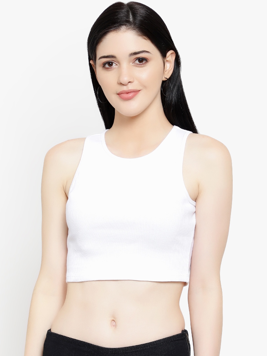 LE BOURGEOIS Women White Solid Crop Top