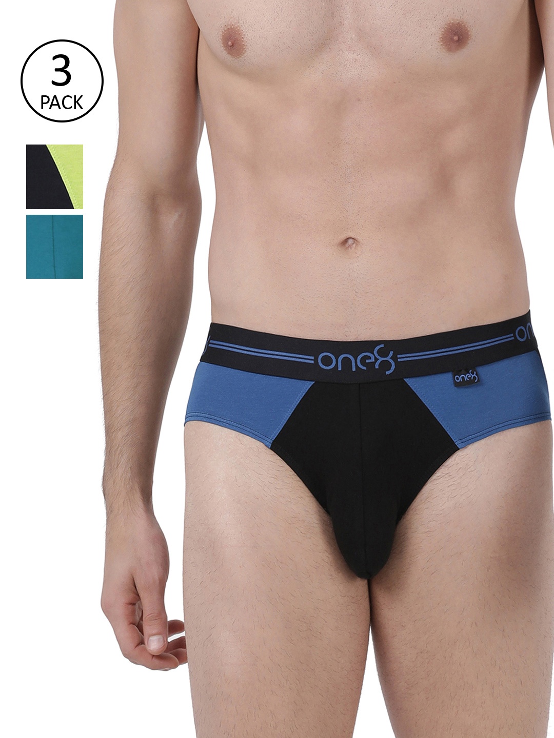 

one8 by Virat Kohli Men Pack Of 3 Colourblocked Premium Cotton Stretch Briefs 204-PO3, Black