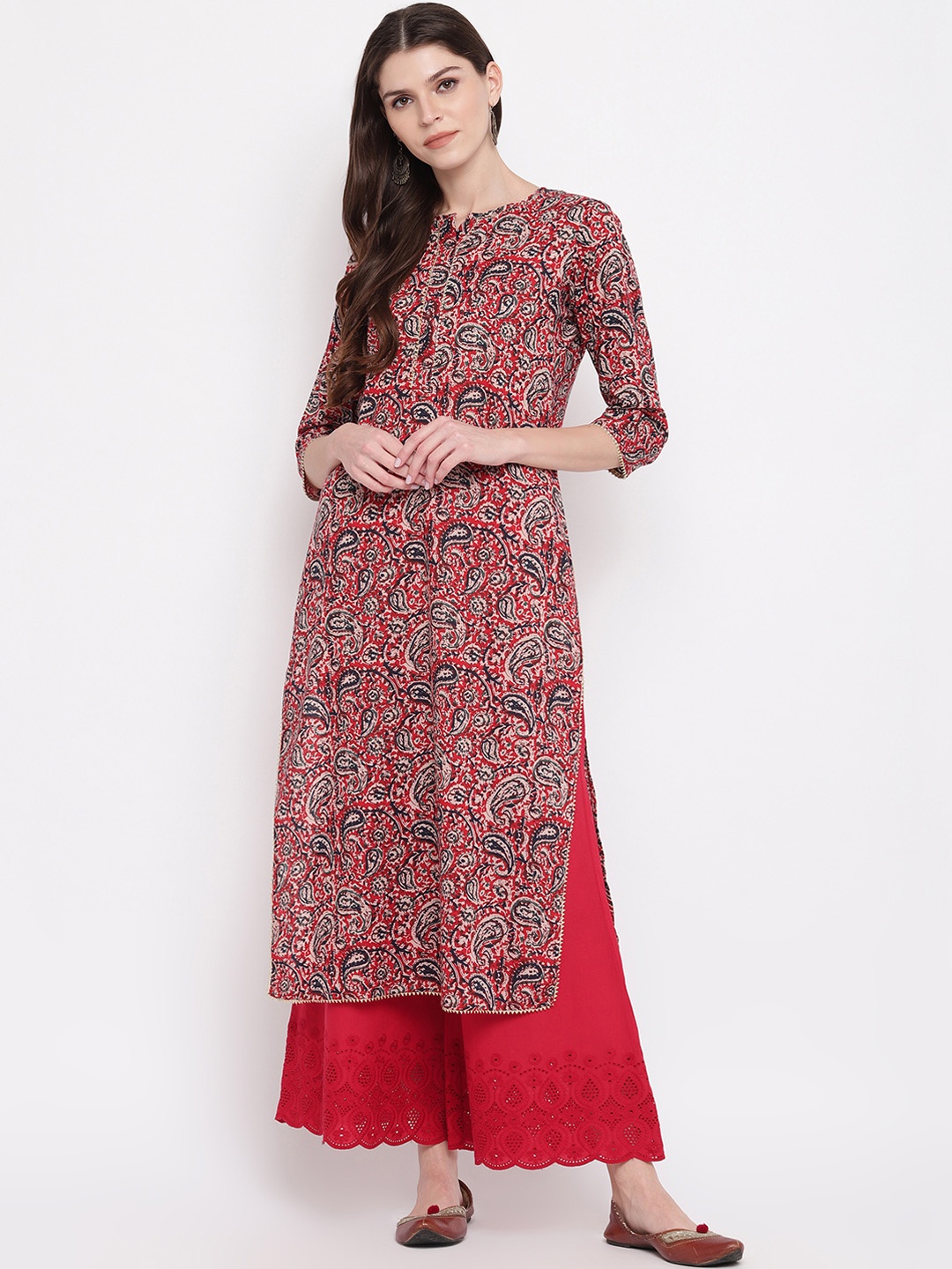 

Vbuyz Women Red & Black Printed Straight Kurta