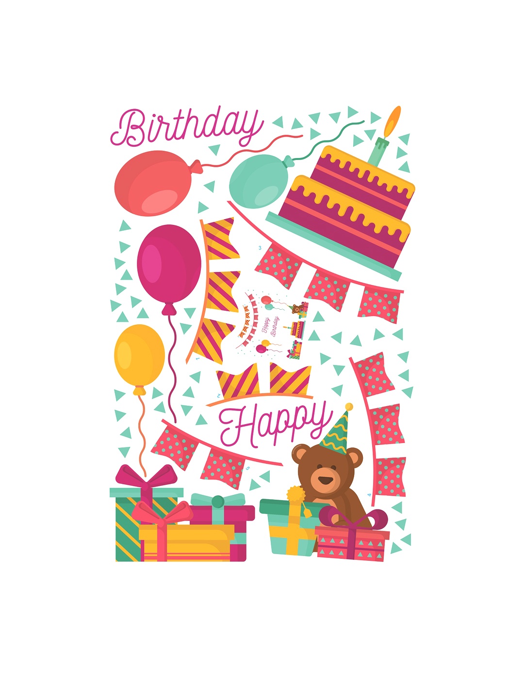 

WALLSTICK Yellow & Pink Happy Birthday Large Vinyl Wall Sticker