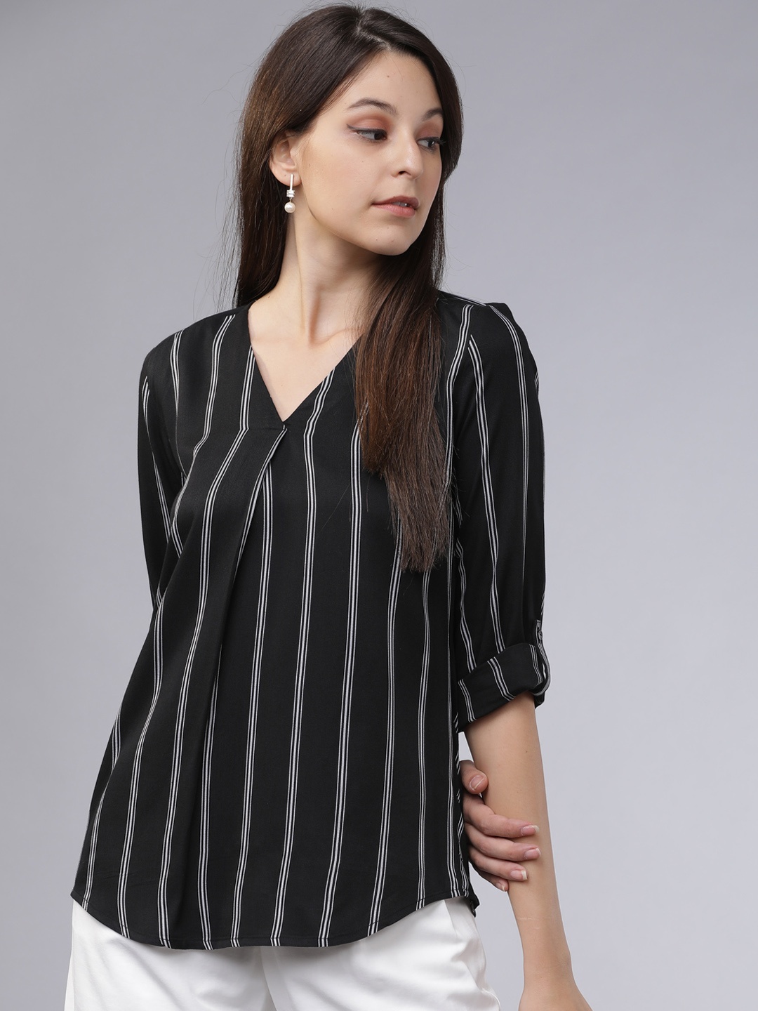 

Tokyo Talkies Women Black Striped Top