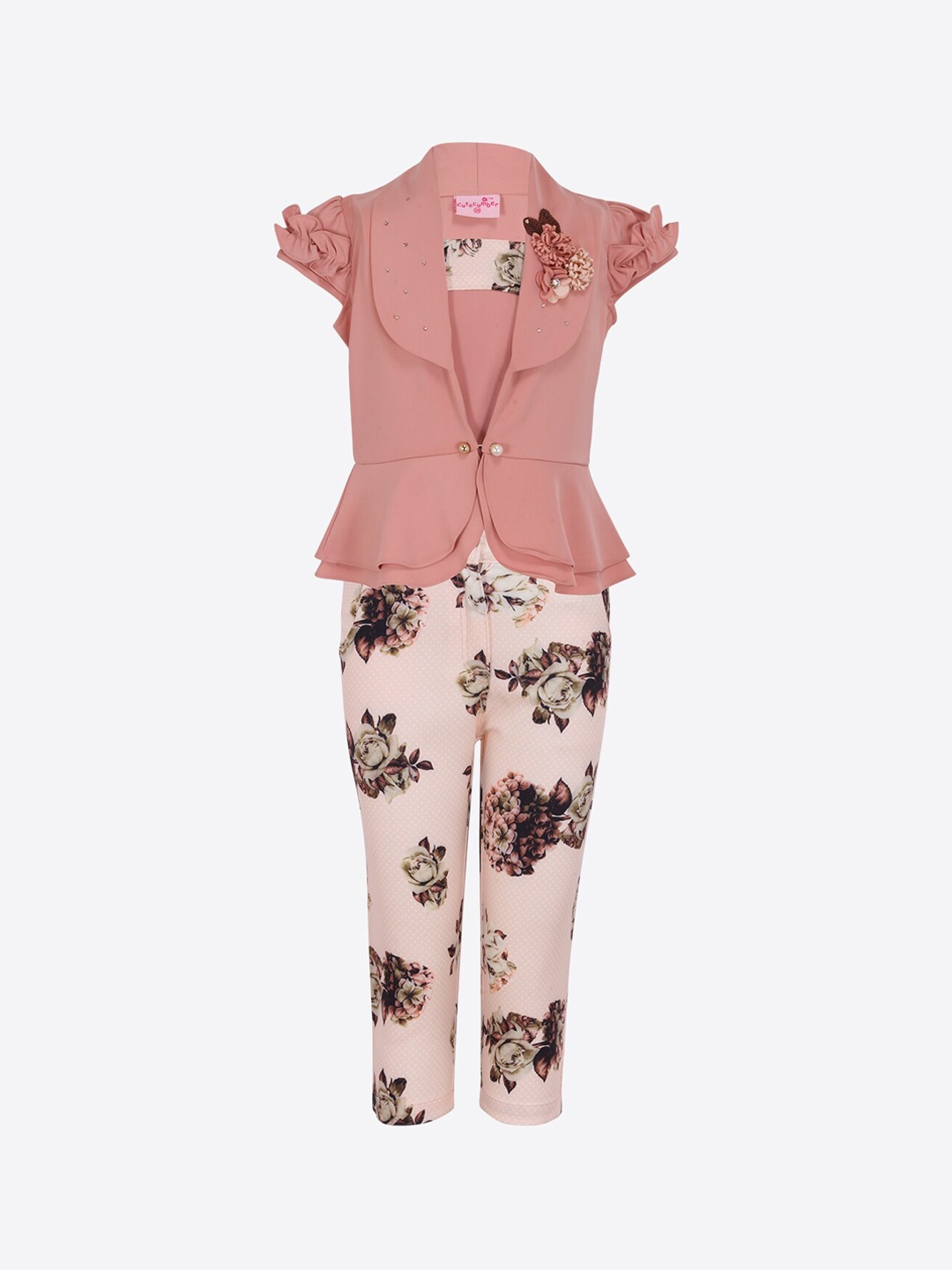 

CUTECUMBER Girls Pink & Cream-Coloured Top with Trousers