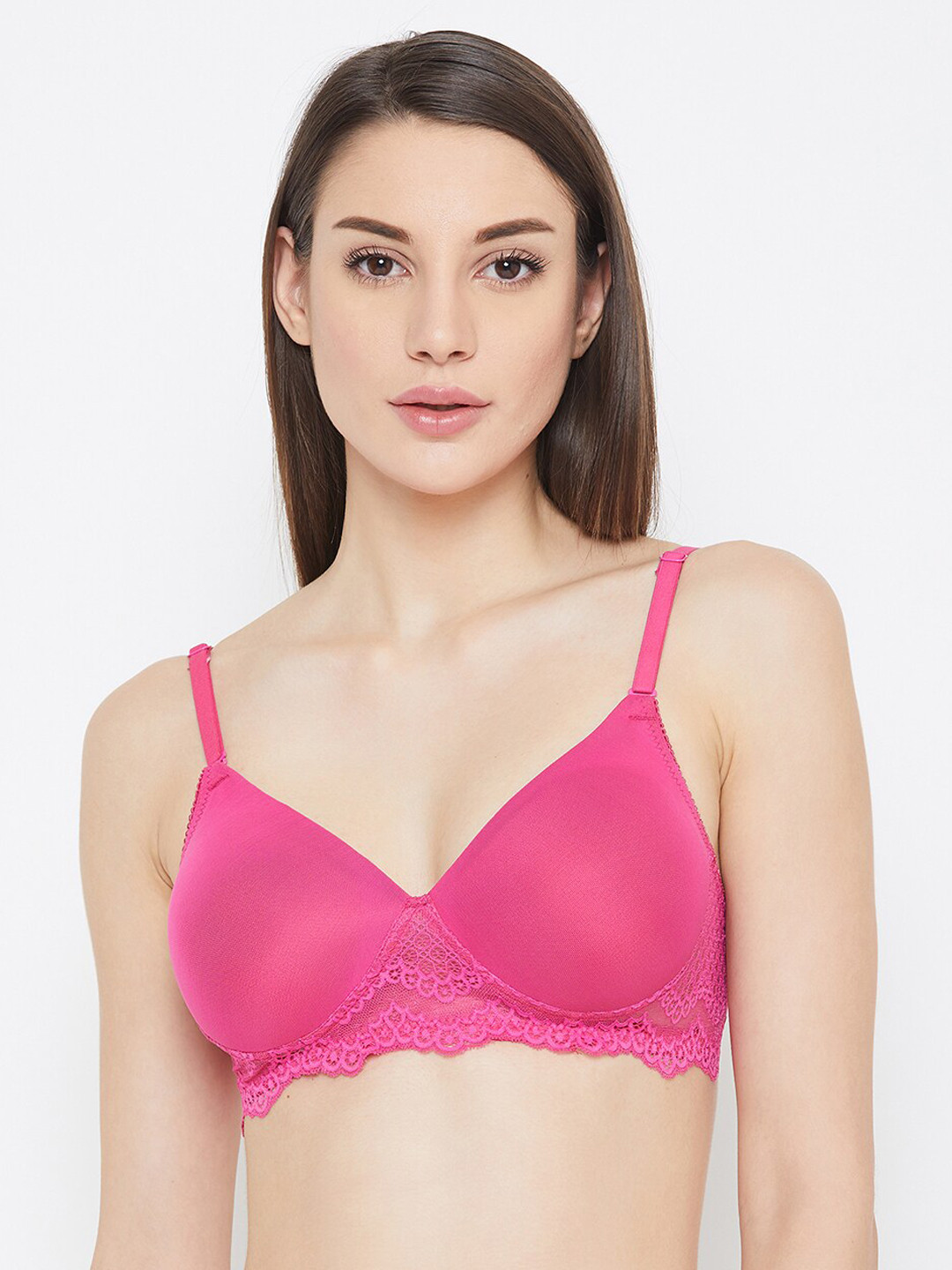 

Clovia Pink Self Design Non-Wired Lightly Padded T-shirt Bra BR1895P1432B