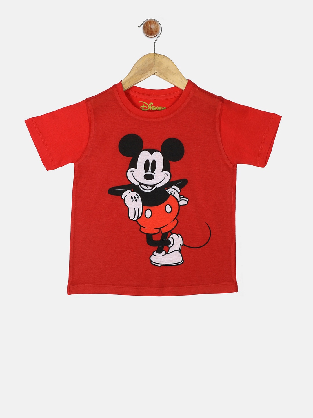 

YK Disney Boys Red MIckey Mouse Printed Round Neck T-shirt