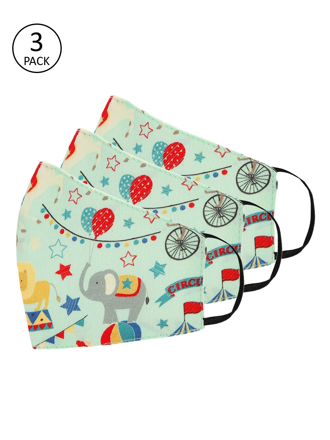 

Tossido Kids 3 Pcs Green Printed 3-Ply Reusable Cloth Masks