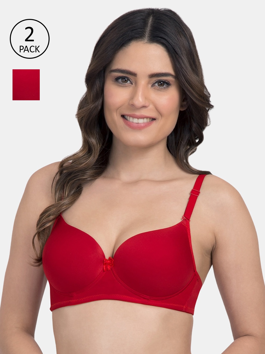 

Tweens Pack Of 2 Red Solid Non-Wired Heavily Padded T-shirt Bra