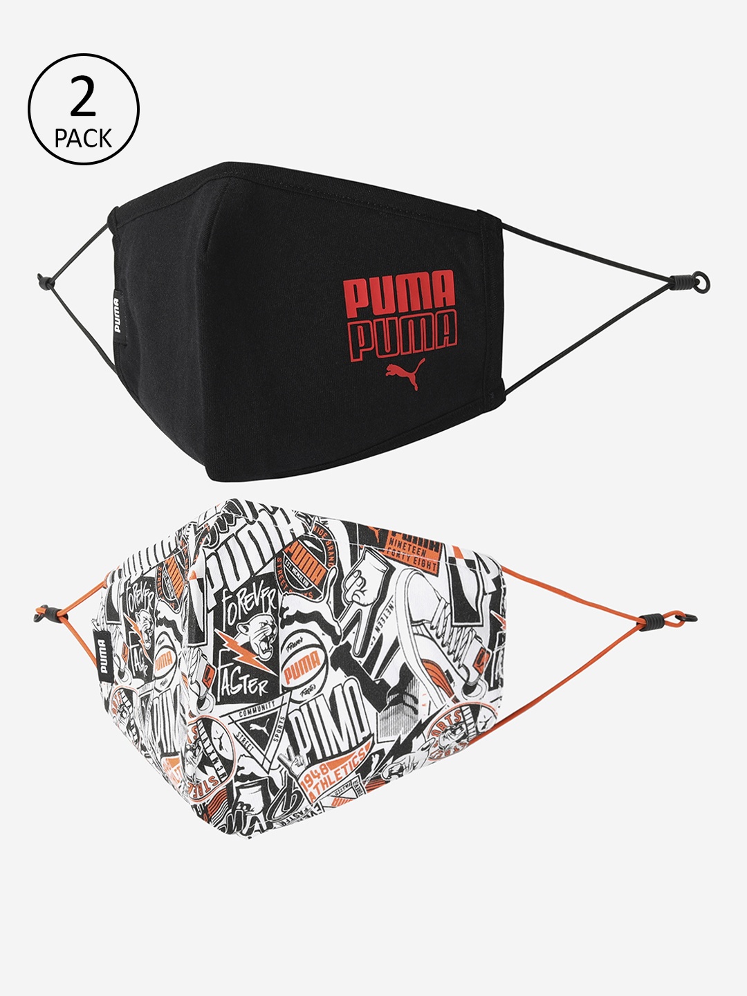

Puma Unisex Printed Pack Of 2 5-Ply Reusable Cloth Masks, Multi