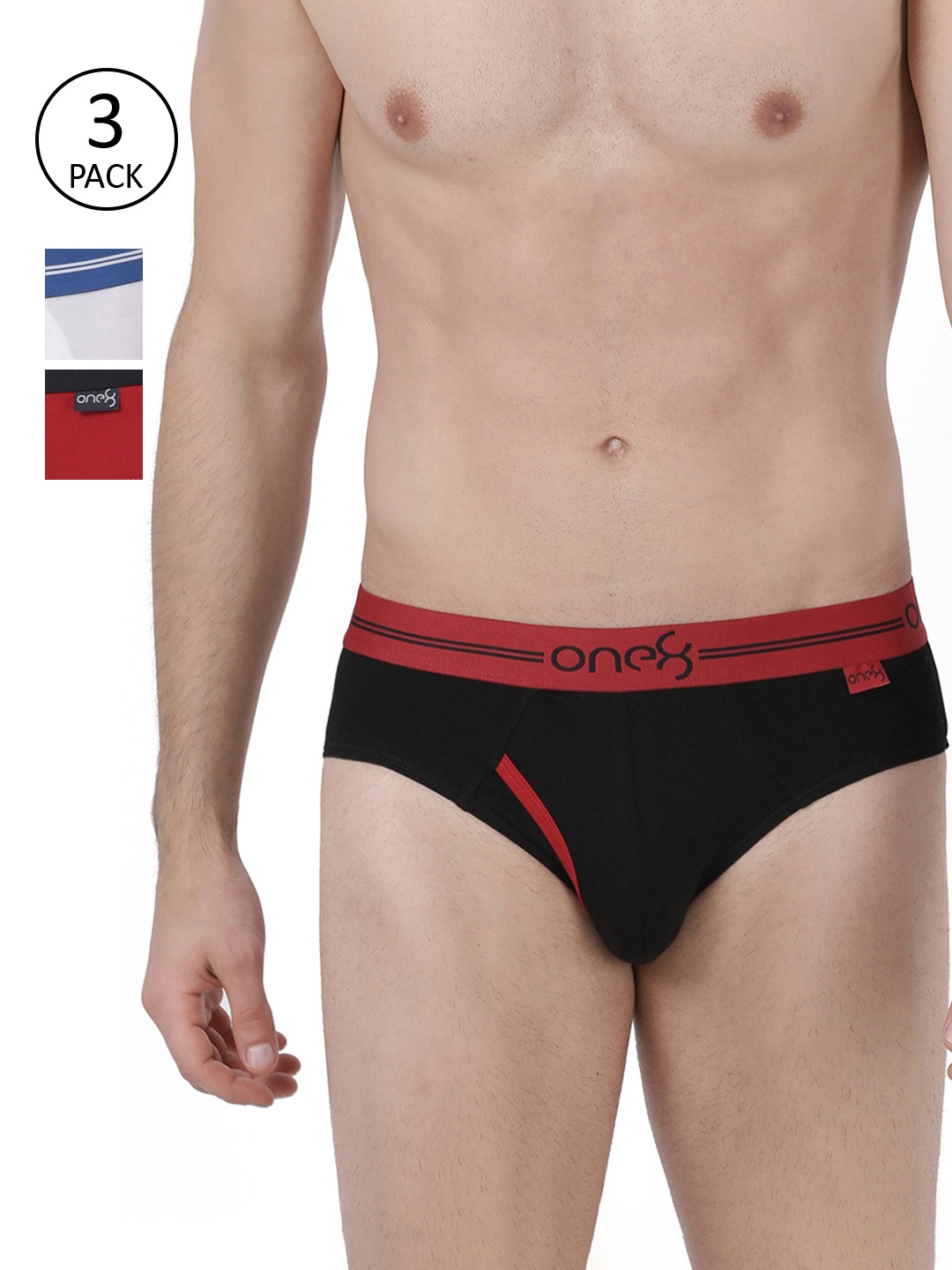 

one8 by Virat Kohli Men Pack Of 3 Solid Basic Premium Cotton Stretch Briefs 205-PO3, Red