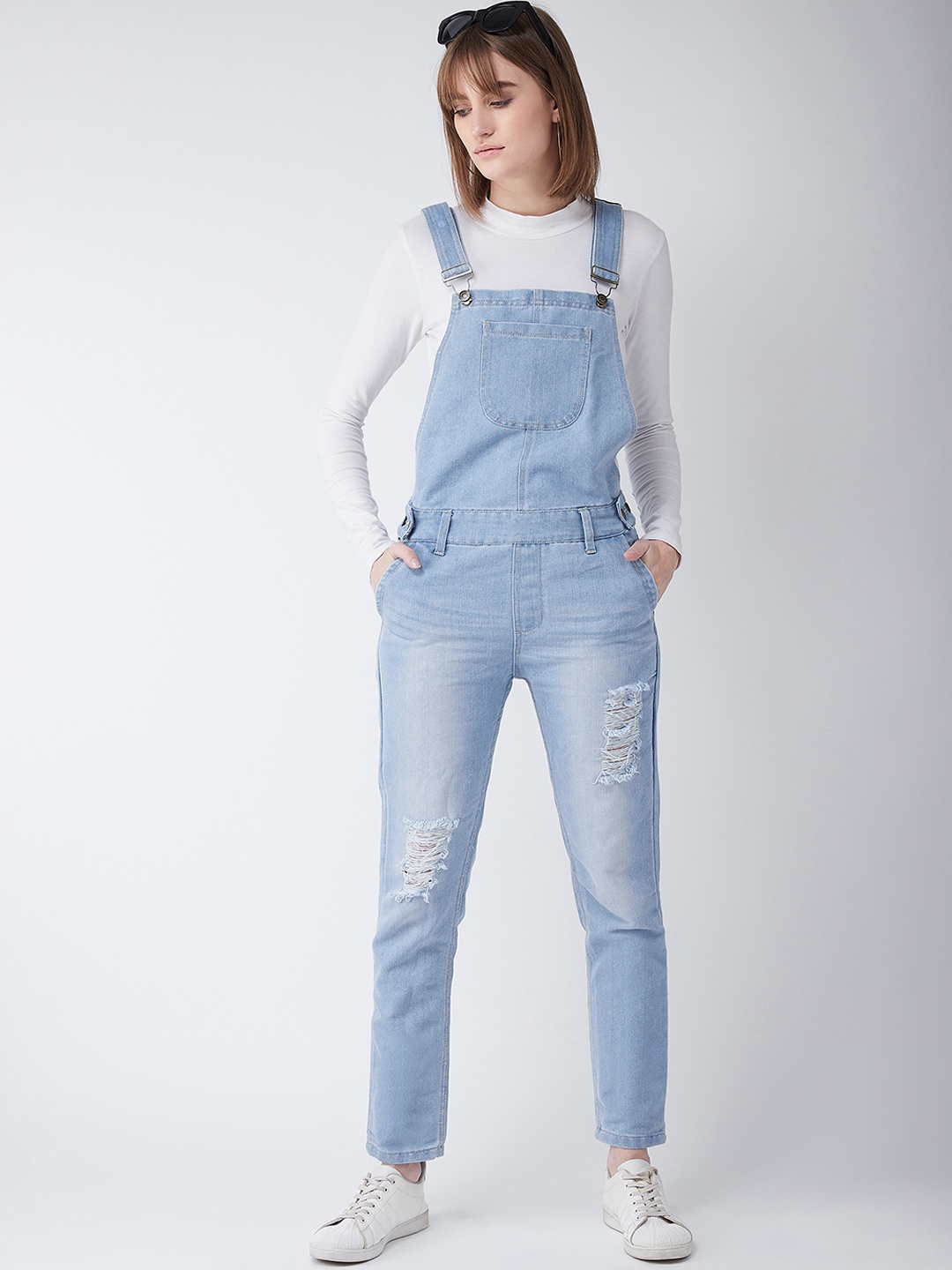 Miss Chase Women Blue Solid Denim Dungarees