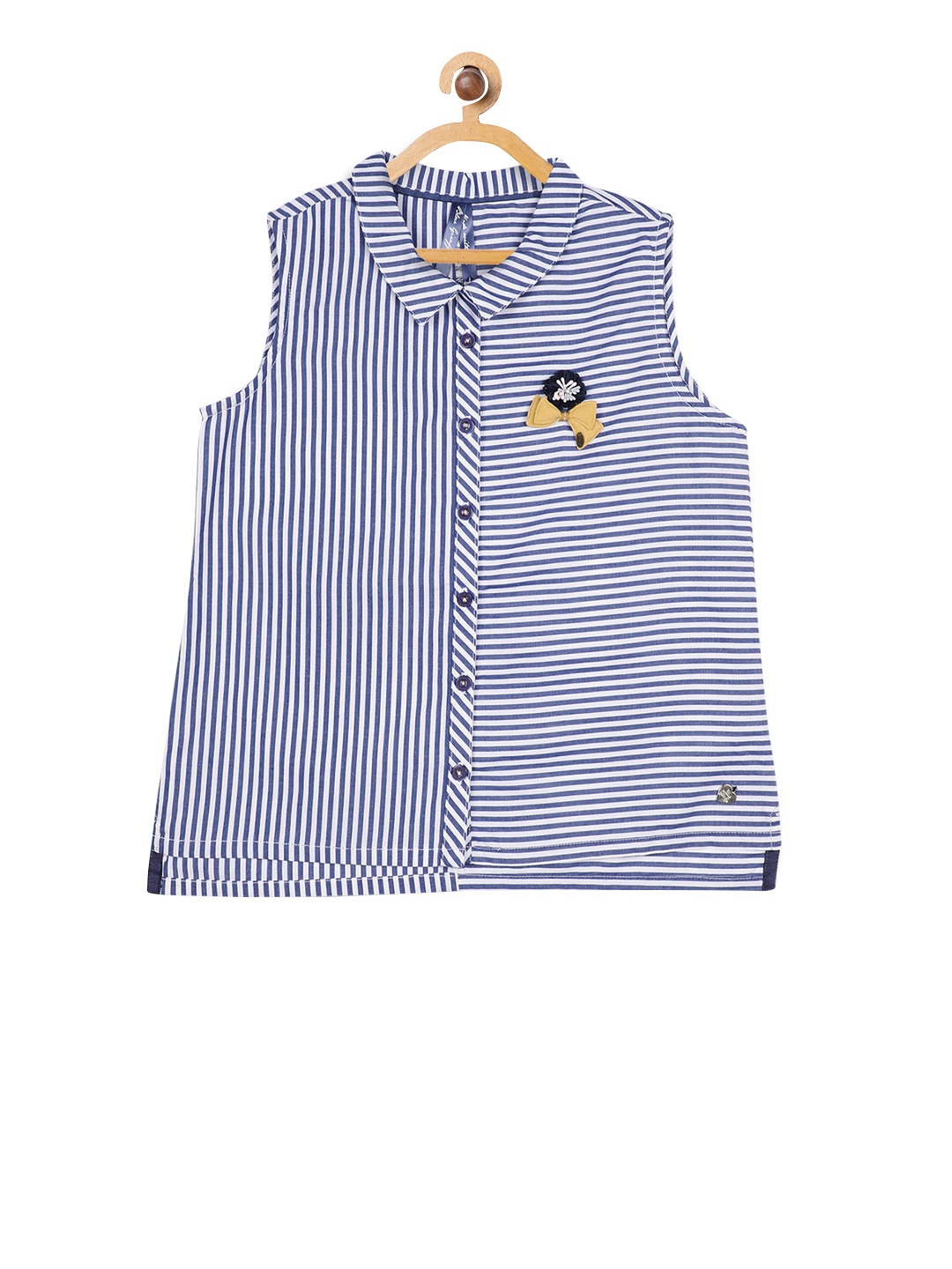 

Blue Giraffe Girls Blue & White Striped Shirt Style Pure Cotton Top