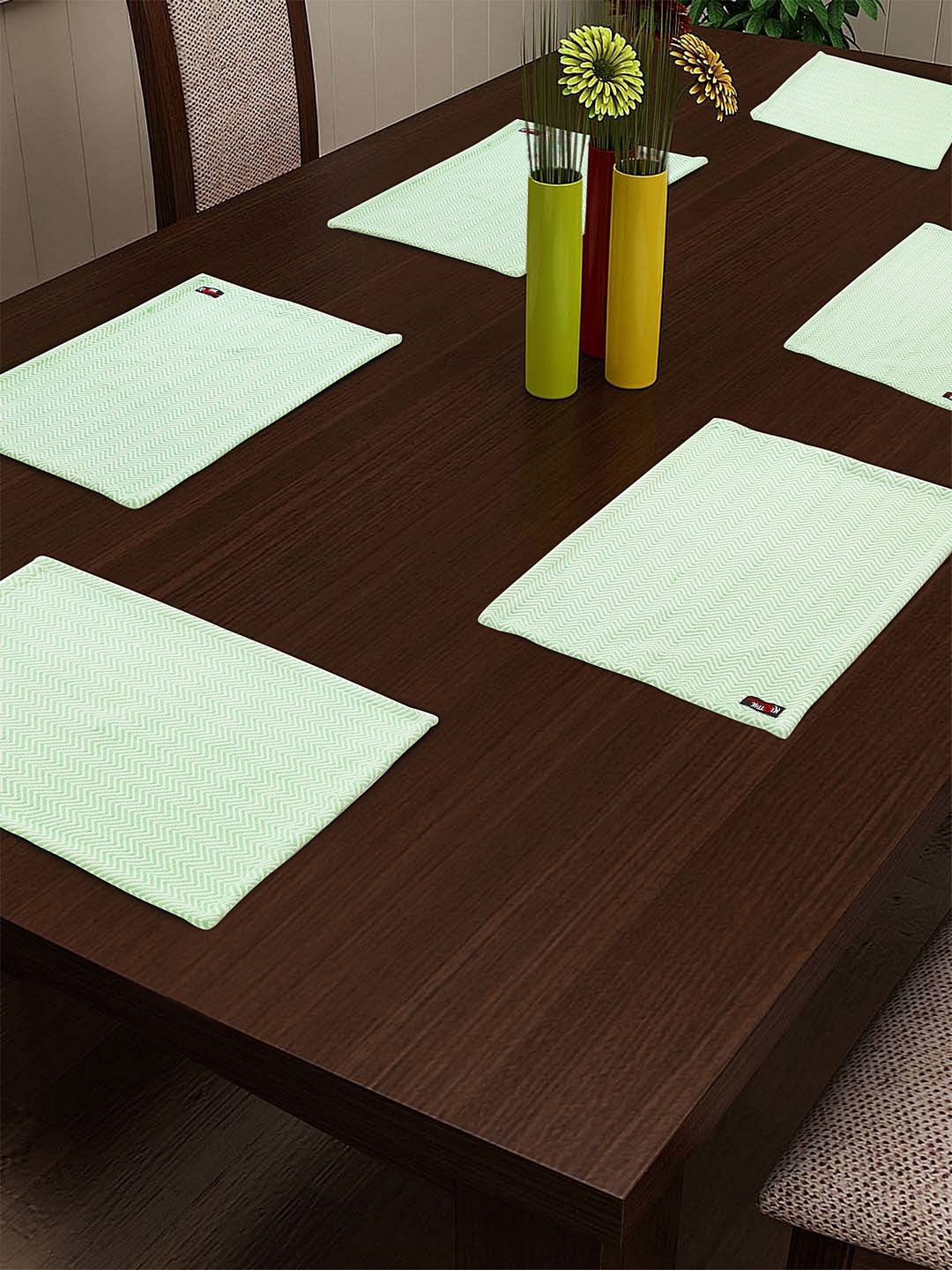 

KLOTTHE Set Of 6 Green & White Geometric Table Placemats