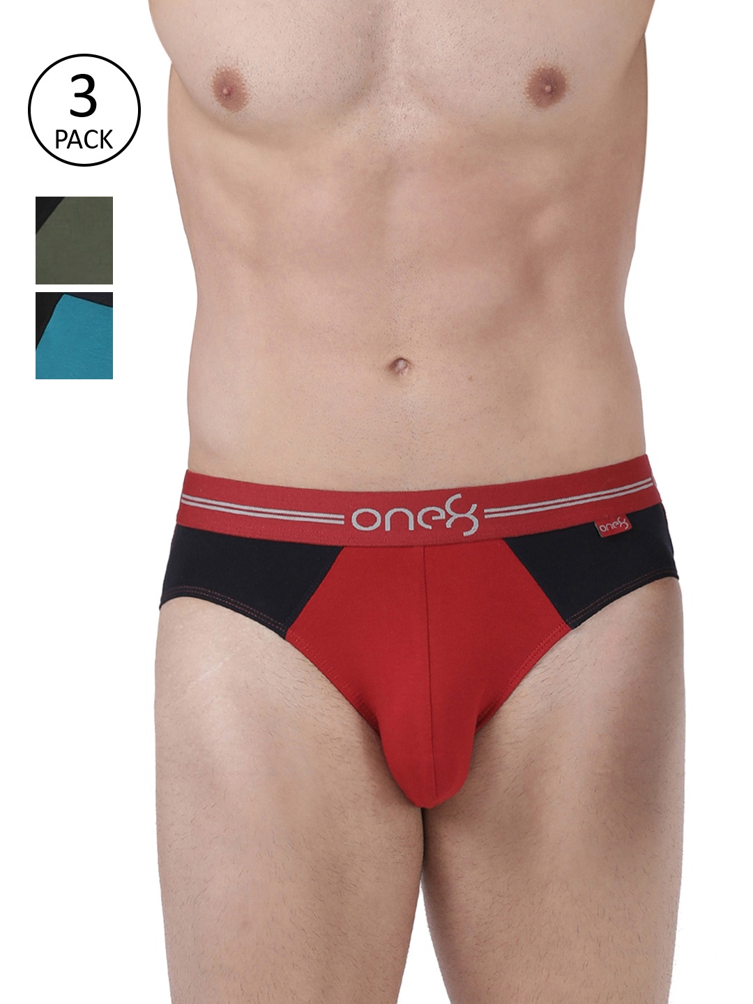 

one8 by Virat Kohli Men Pack Of 3 Colourblocked Premium Cotton Stretch Briefs 204-PO3, Olive