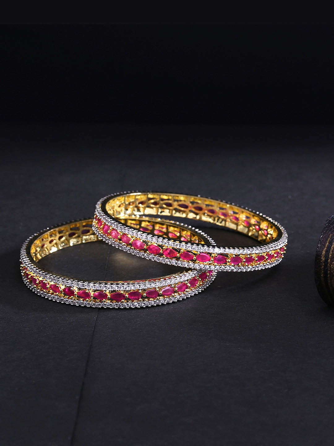 

Yellow Chimes Set Of 2 Gold-Plated Pink & White AD-Studded Handcrafted Bangles