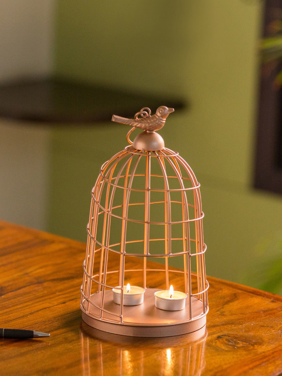

ExclusiveLane The Gleaming Bird Handwired Hanging & Table Tea-Light Holder, Copper
