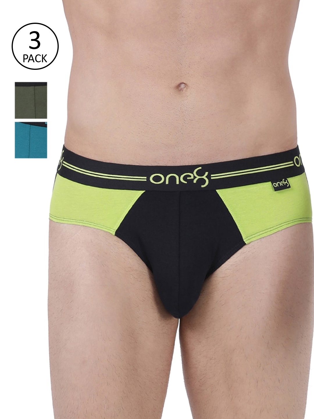 one8 by Virat Kohli Men Pack Of 3 Colourblocked Premium Cotton Stretch Briefs 204-PO3, Black