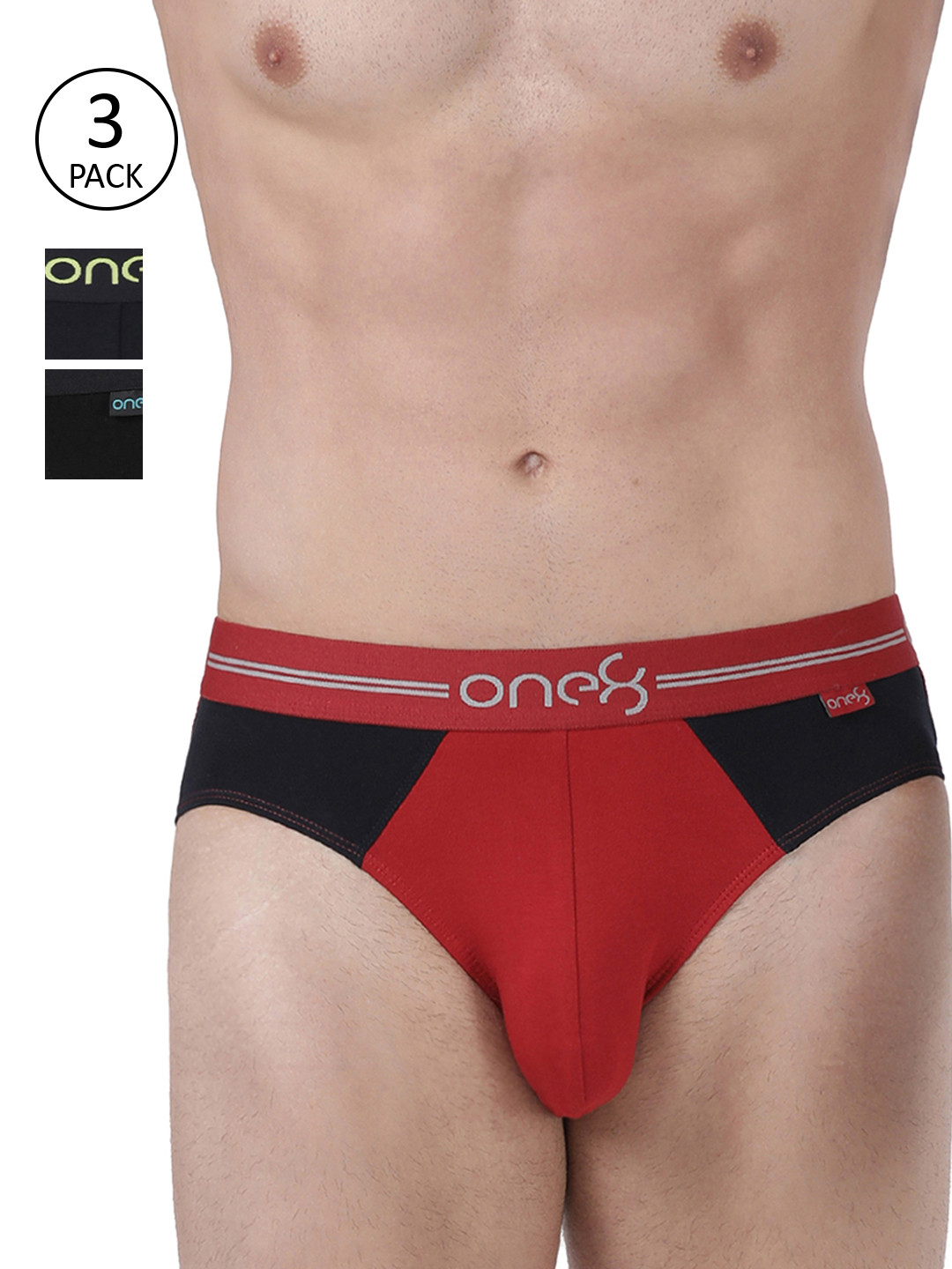 

one8 by Virat Kohli Men Pack Of 3 Colourblocked Basic Briefs 204-PO3, Red