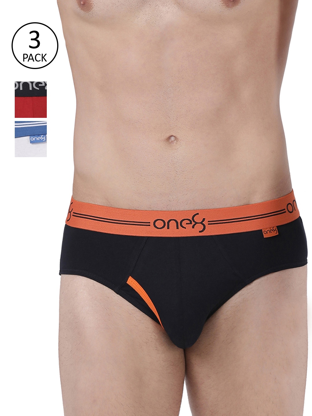

one8 by Virat Kohli Men Pack Of 3 Solid Basic Premium Cotton Stretch Briefs 205-PO3, White
