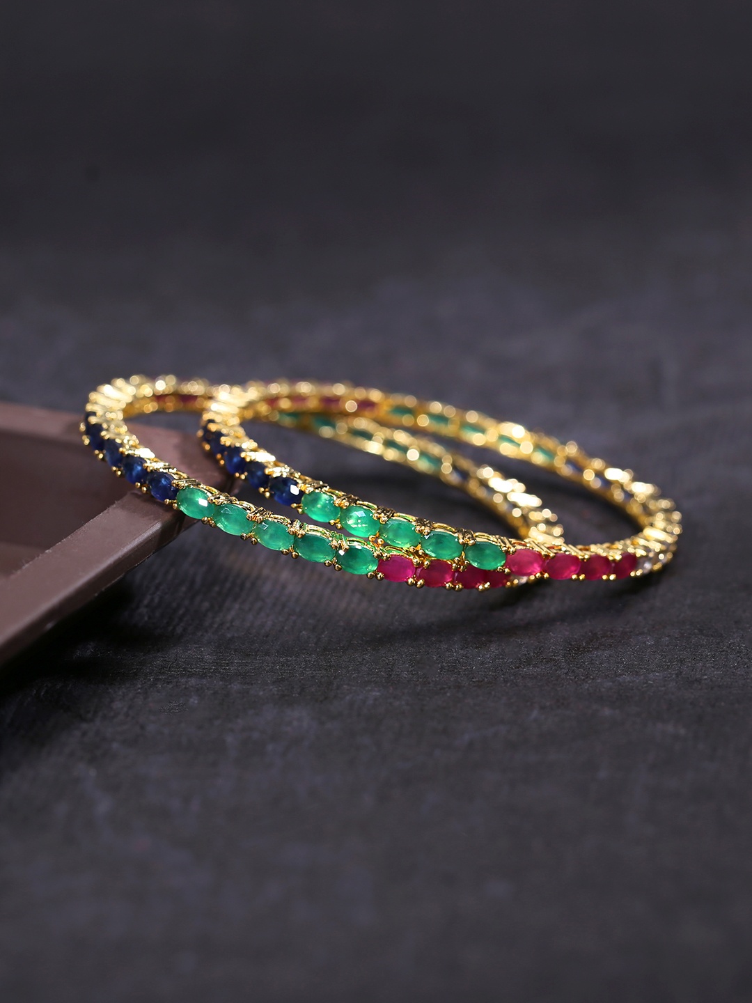 

Yellow Chimes Set Of 2 Gold-Plated Pink & Green AD-Studded Handcrafted Bangles