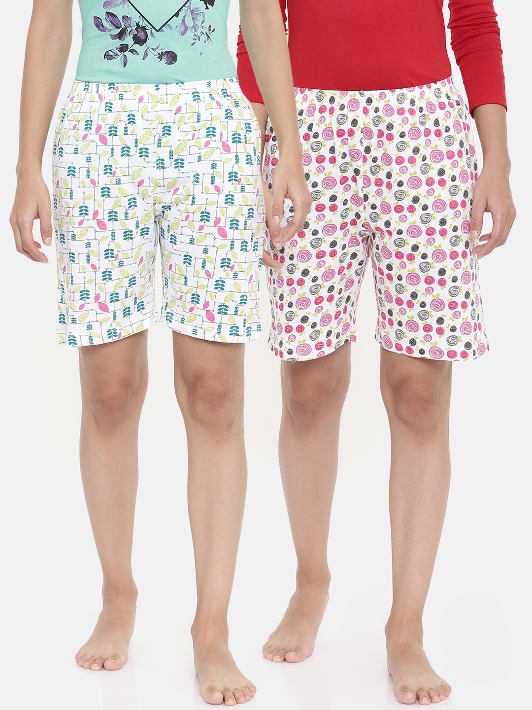 

zebu Women Pack of 2 Printed Lounge Shorts, Multi