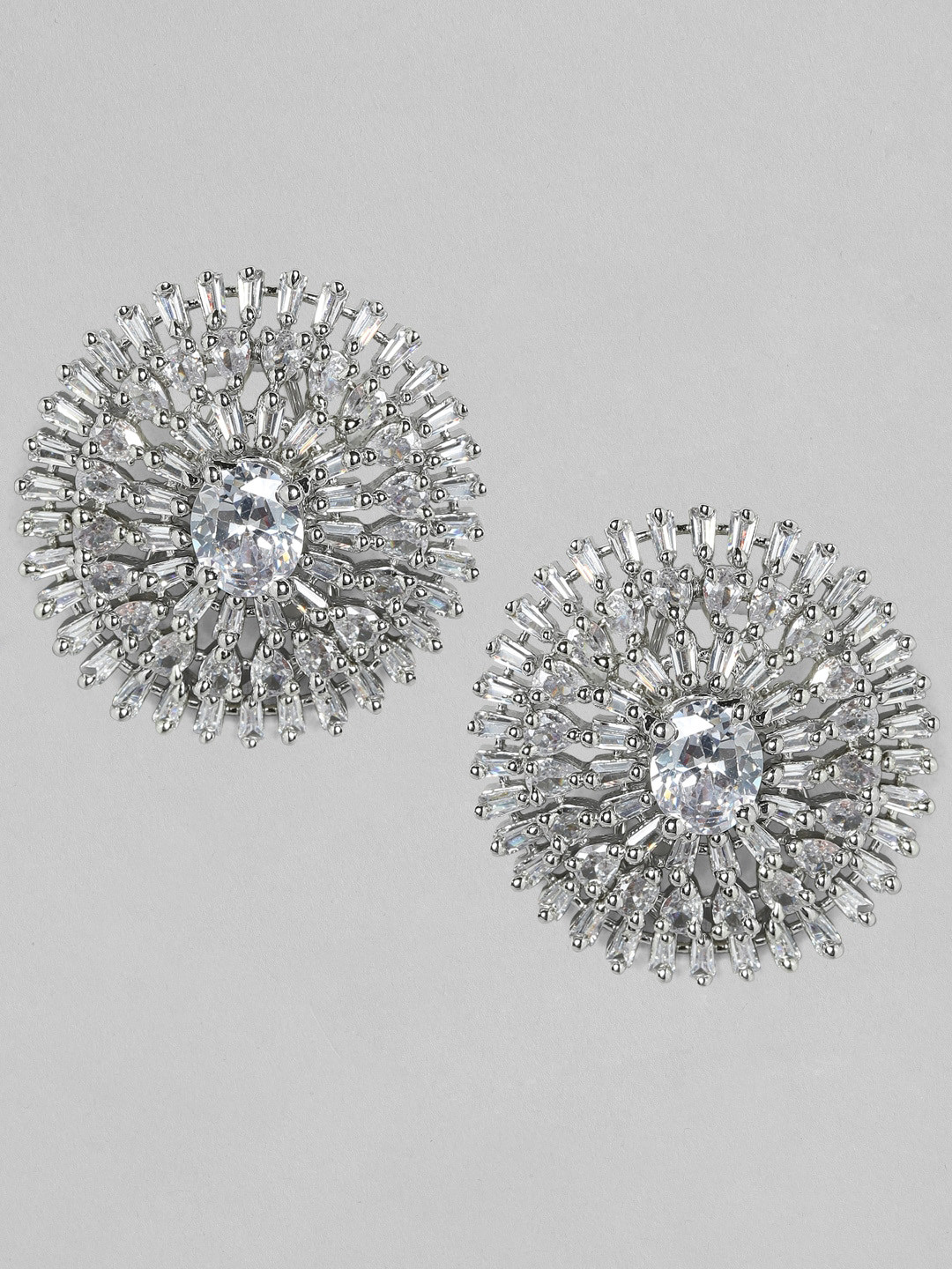 

Rubans Silver-Plated Zircon Studded Handcrafted Spiked Drop Earrings