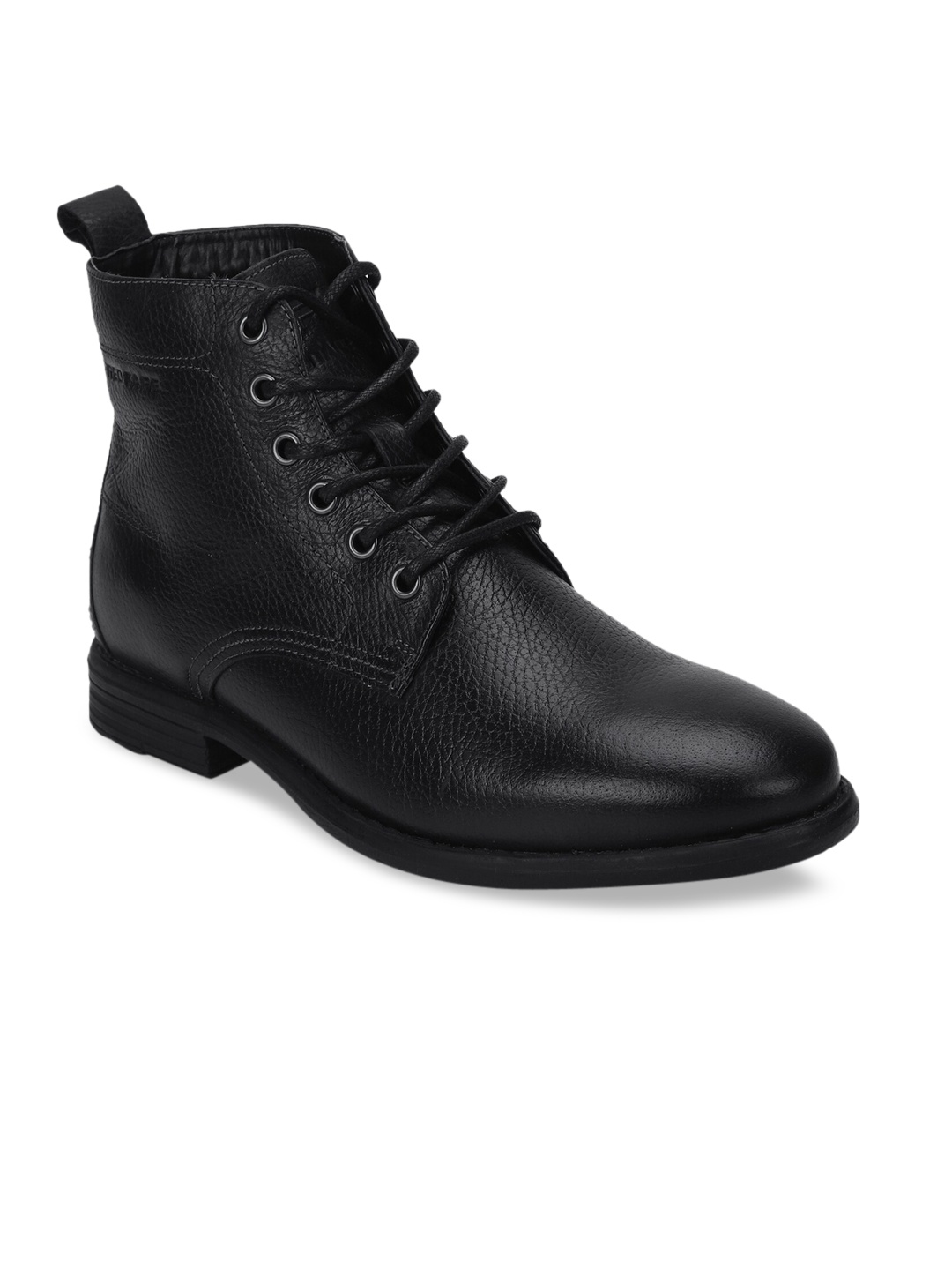 

Red Tape Men Black Solid Leather High-Top Flat Boots