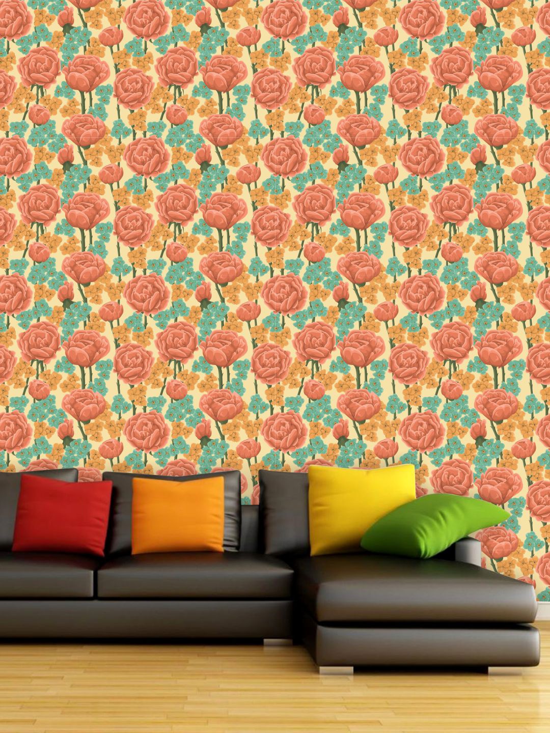 

PAPER PLANE DESIGN Orange & Brown Floral Waterproof Vinyl Wallpaper