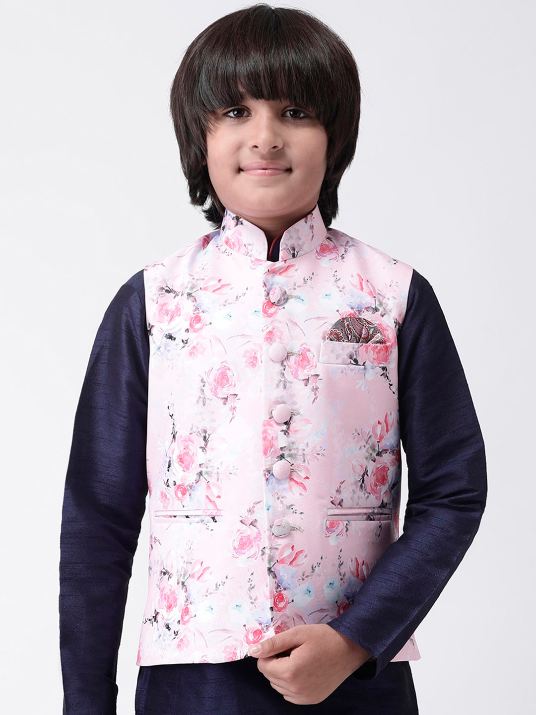 

Hangup Boys Pink & Blue Printed Nehru Jacket