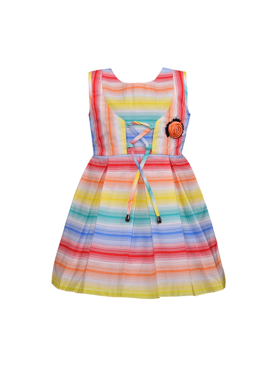 

Wish Karo Girls Orange & Yellow Striped Fit and Flare Dress