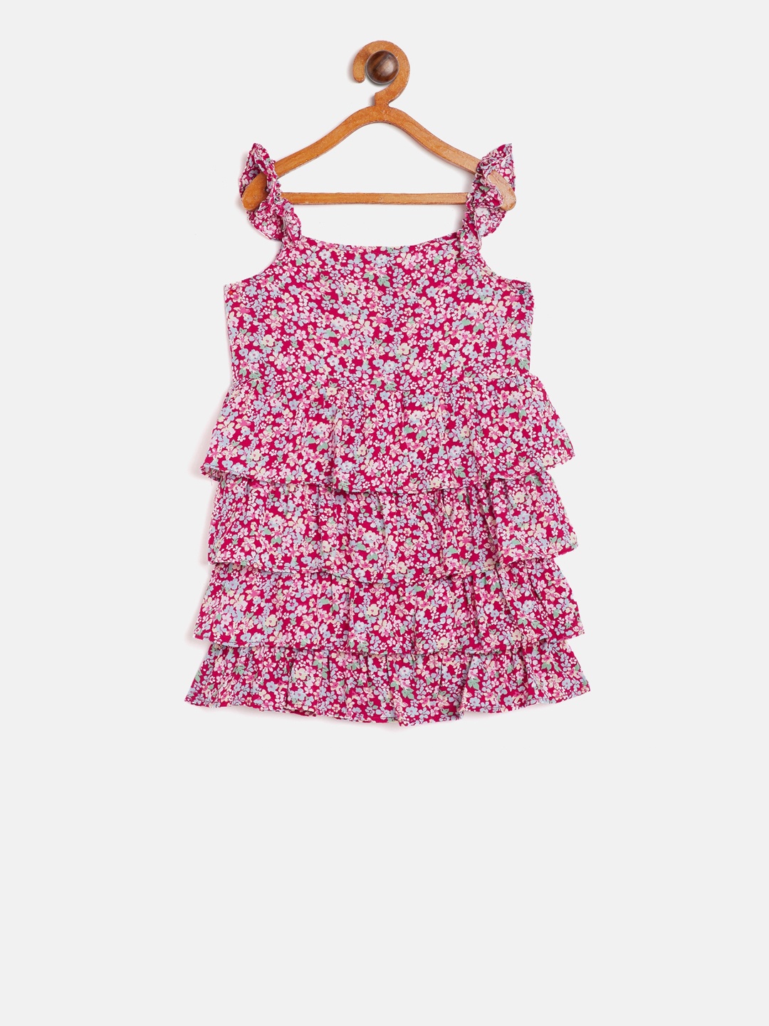 

KIDKLO Girls Pink Printed Layered A-Line Dress