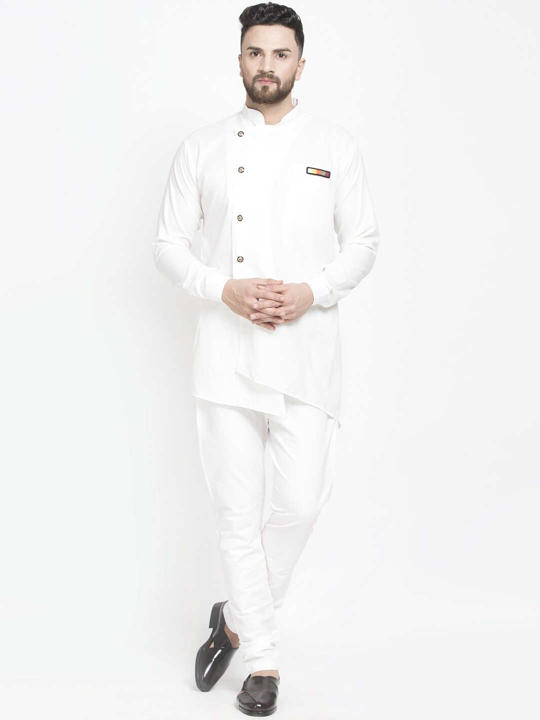 

Benstoke Men White Solid Kurta with Churidar