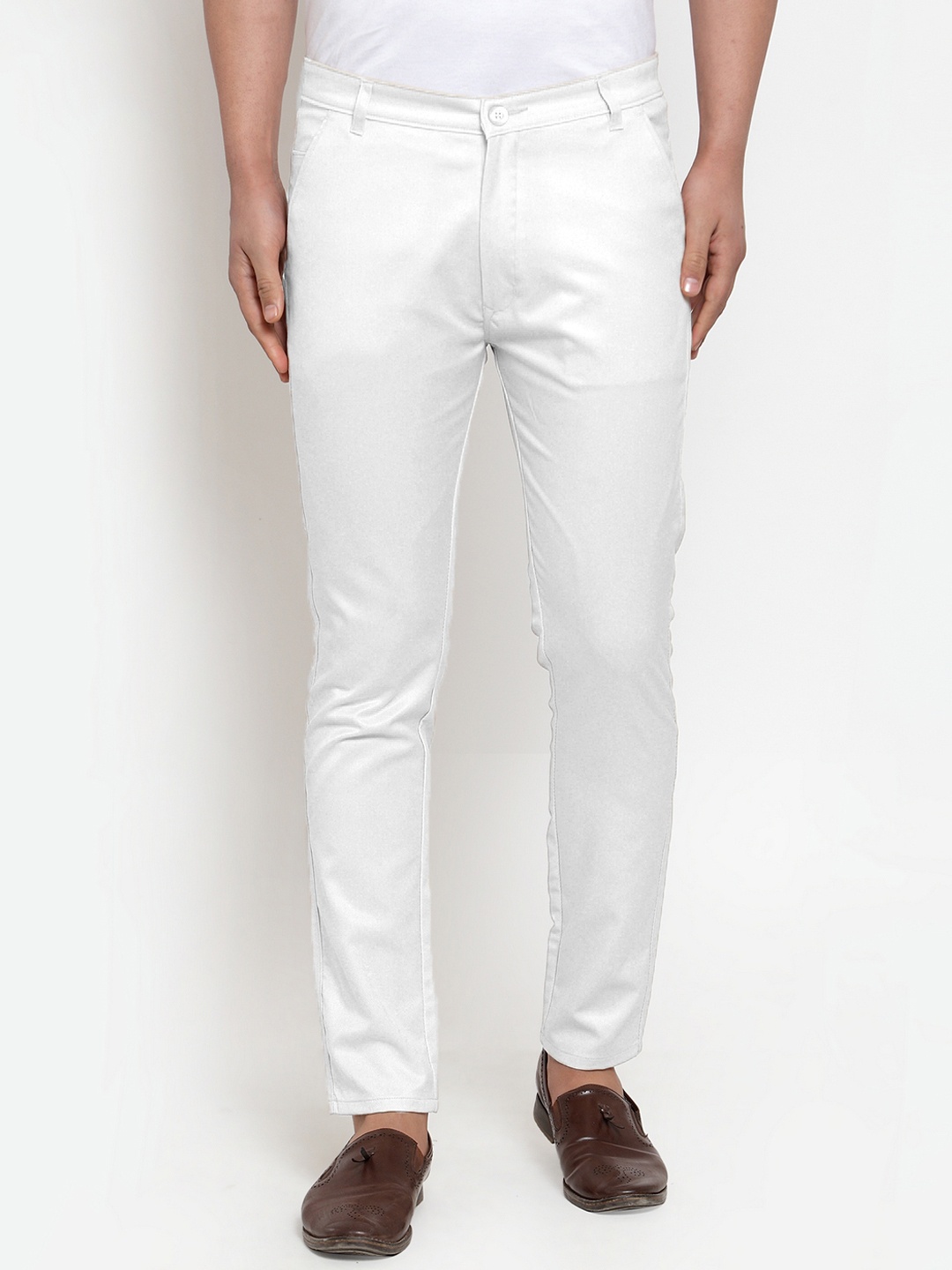 

JAINISH Men White Smart Slim Fit Solid Regular Trousers
