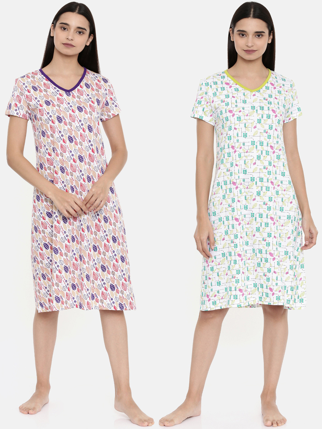 

zebu Women Pack Of 2 Multicoloured Printed Nightdress, Multi