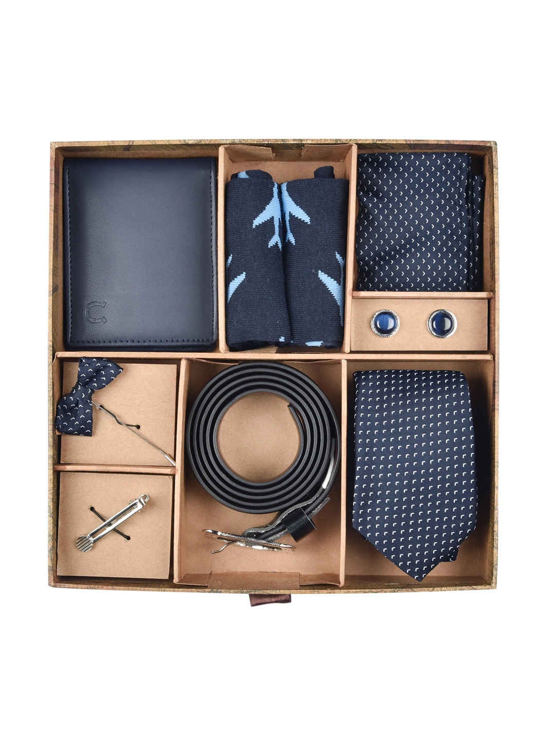 

Blacksmith Men Navy Blue & Silver-Toned Accessory Gift Set