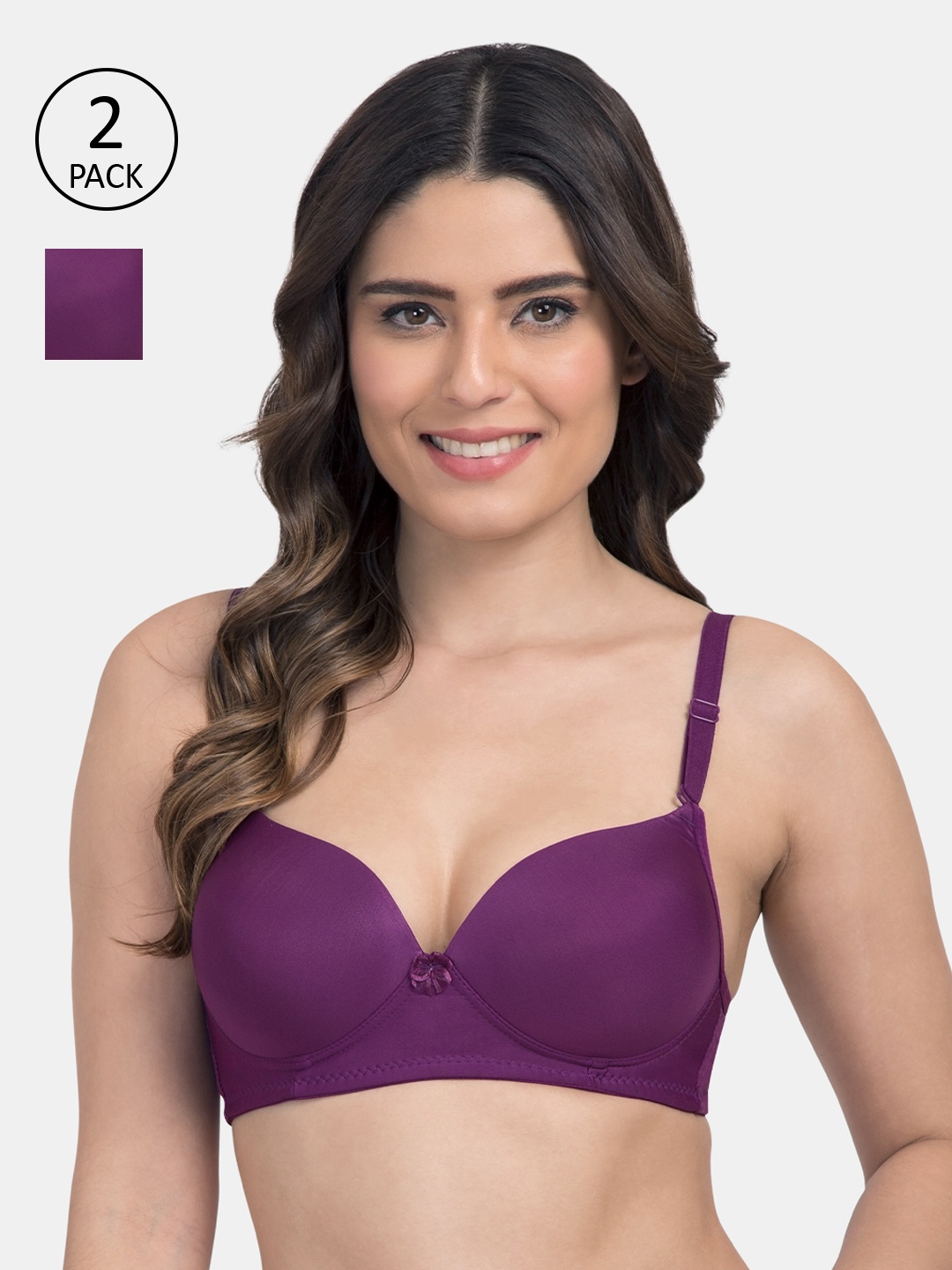 

Tweens Women Pack of 2 Solid Non-Wired Heavily Padded Everyday Bra, Purple