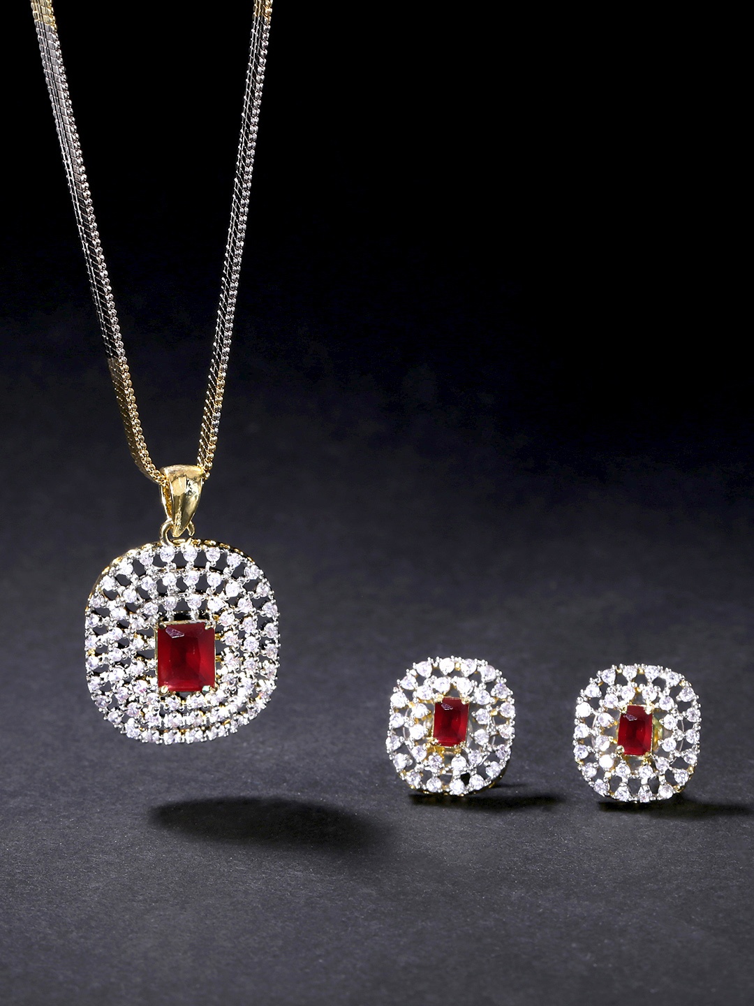 

Yellow Chimes Gold-Plated & White AD & Stone-Studded Circular Pendant Set
