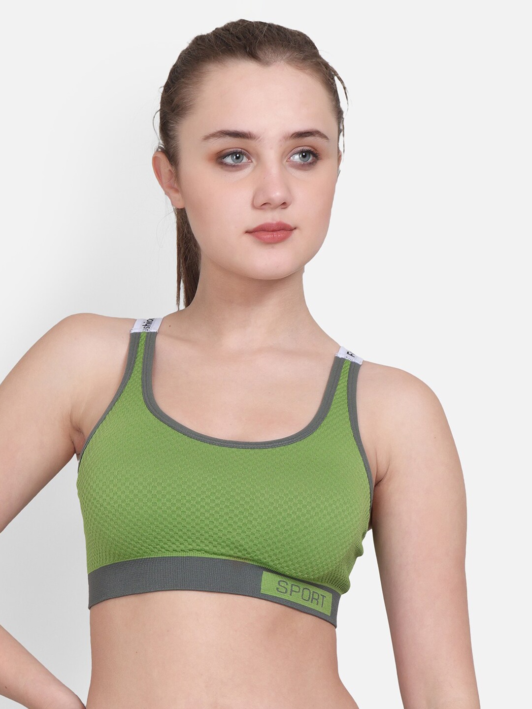 

Lebami Green Self Design Non-Wired Lightly Padded Sports Bra 30C