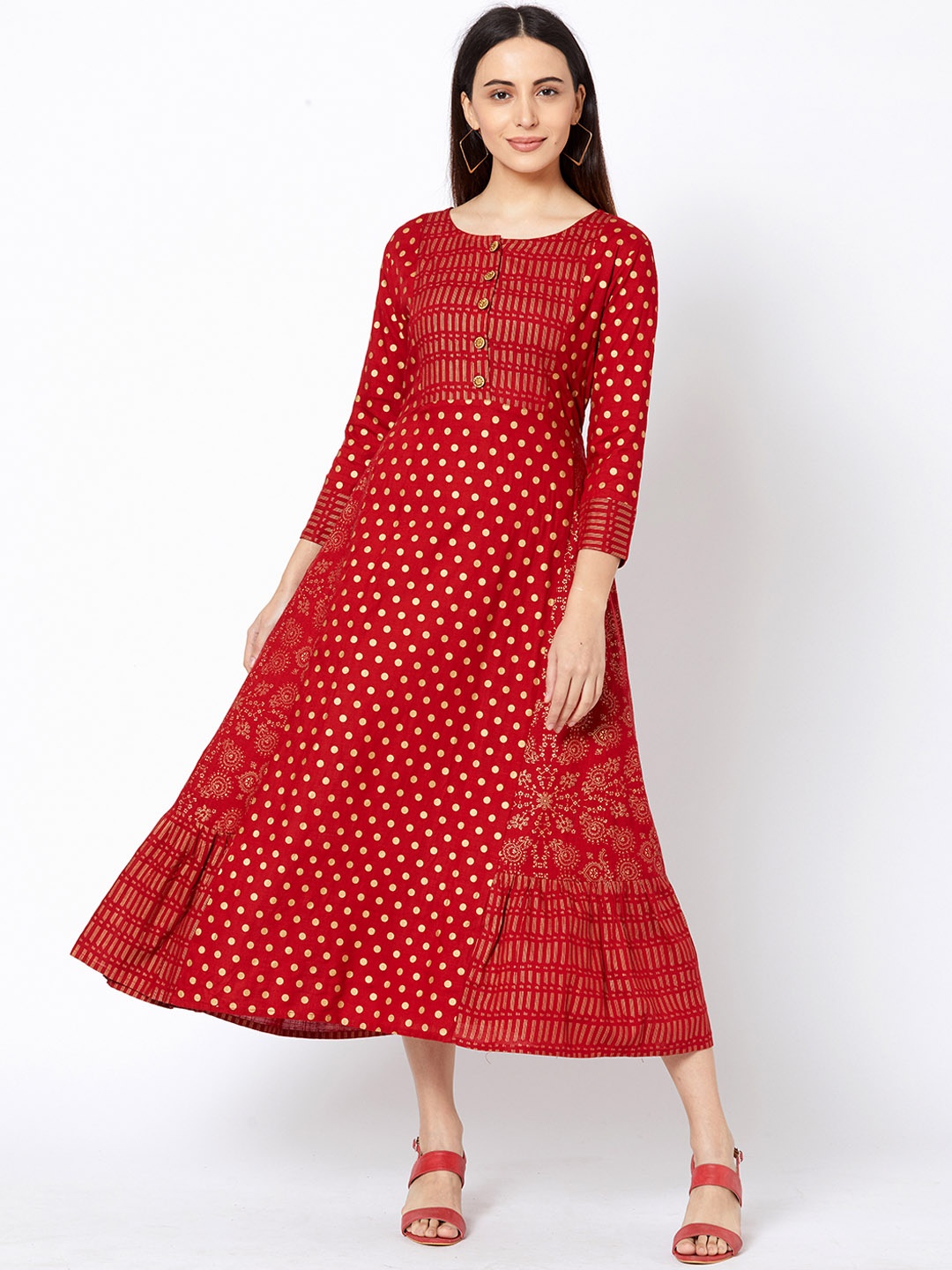 

FASHOR Women Red Printed A-Line Kurta