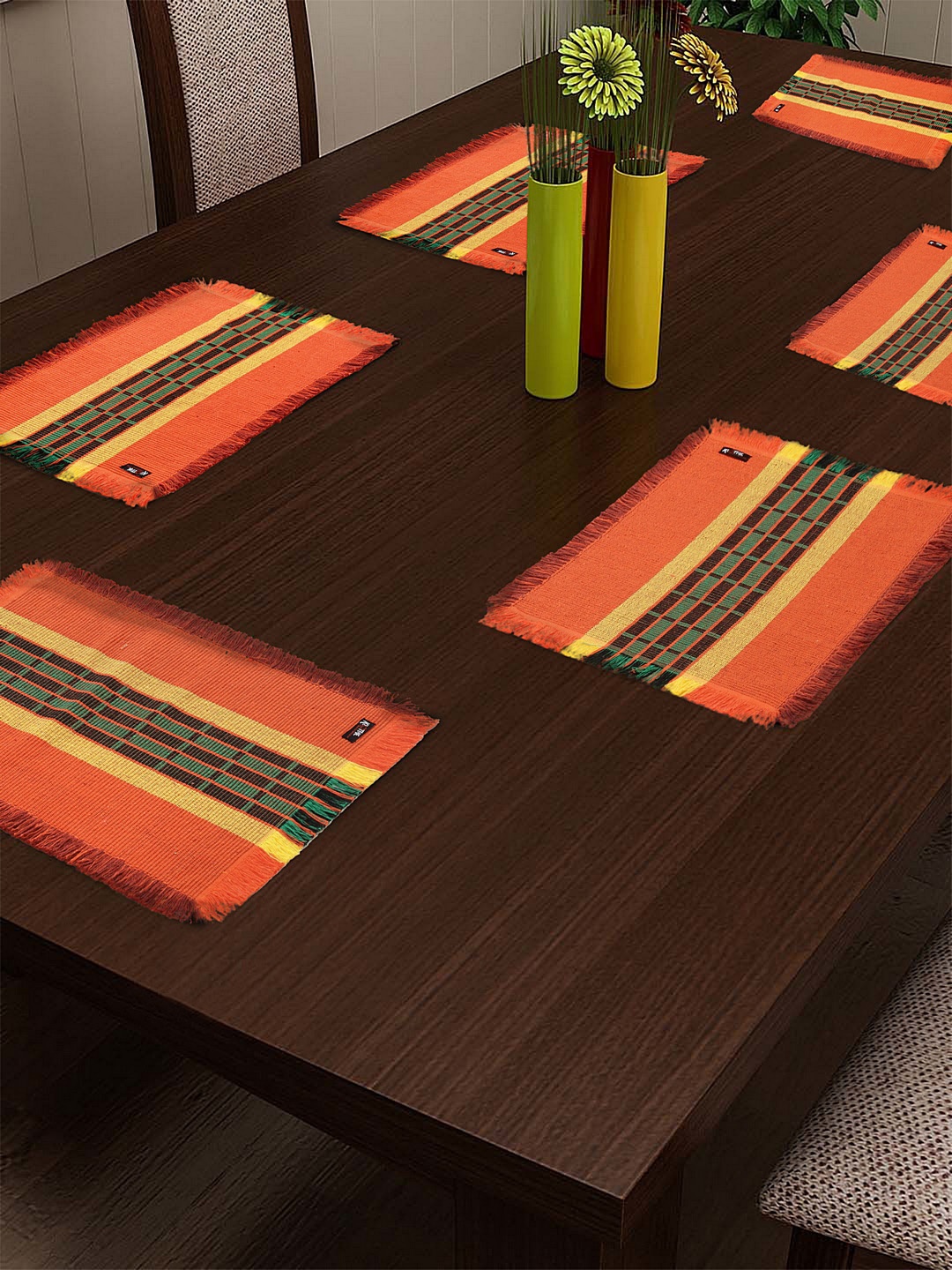 

KLOTTHE Set Of 6 Orange & Yellow Striped Table Placemats