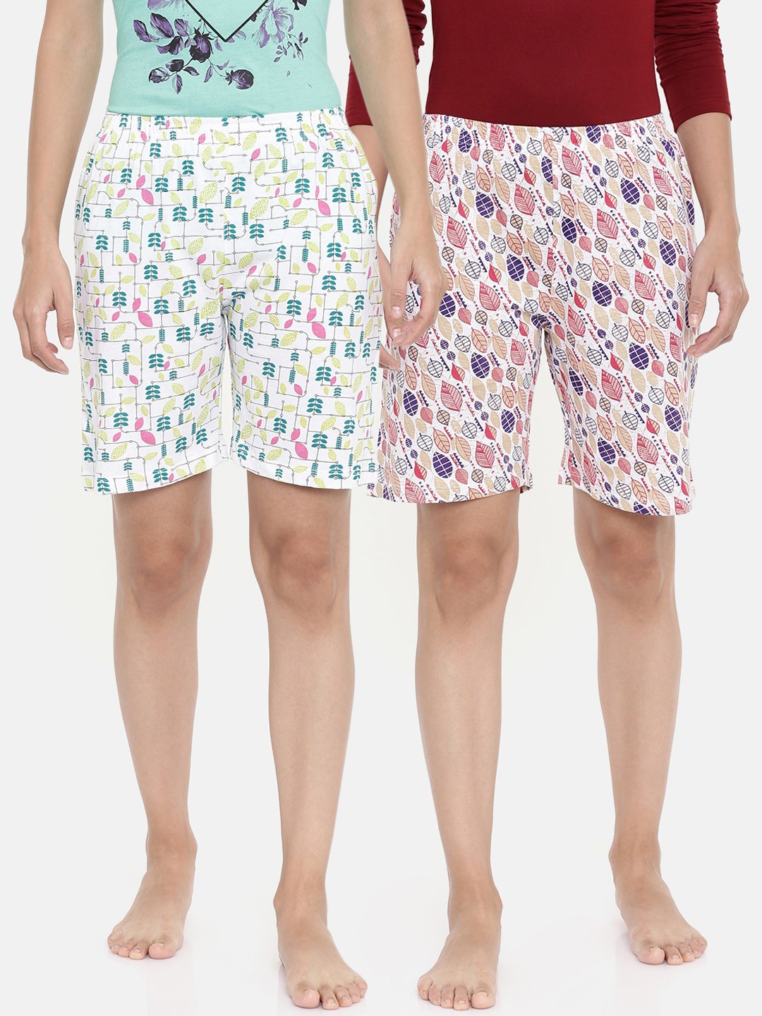 

zebu Women Pack Of 2 Multicoloured Printed Lounge Shorts, Multi