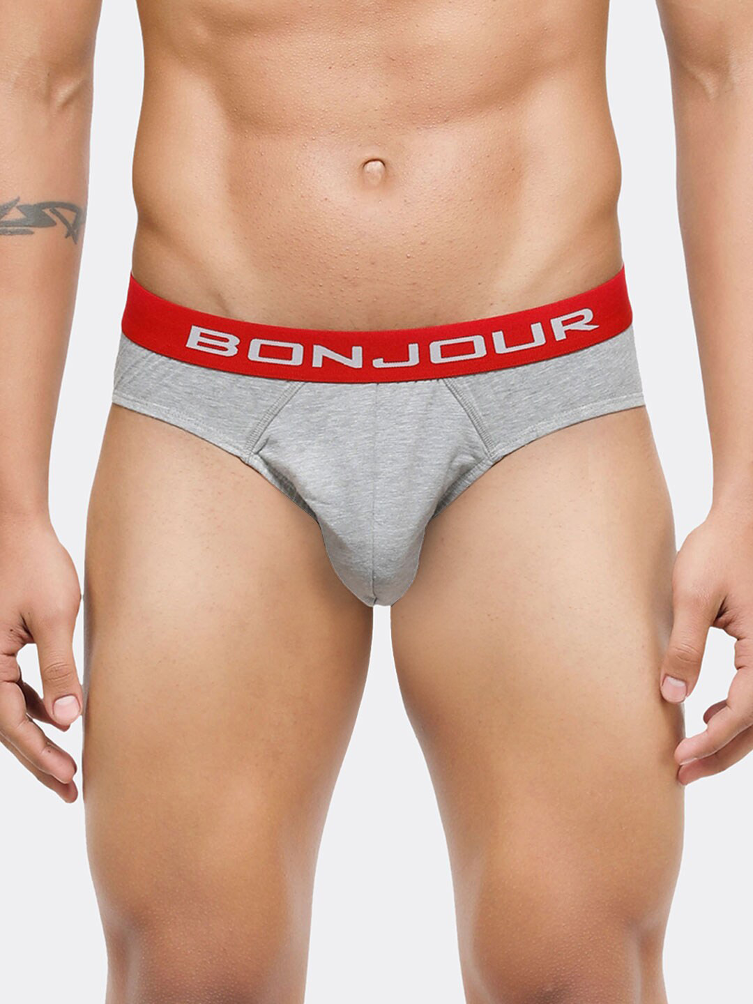 

Bonjour Men Grey & Red Solid Low-Rise Briefs RMA9S3803-PO1