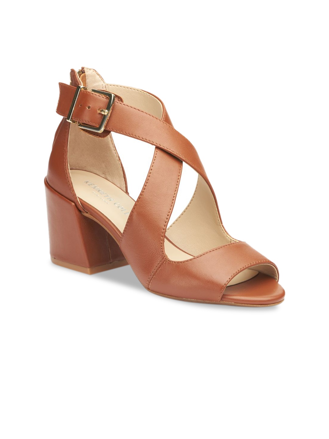 

Kenneth Cole Women Tan Brown Solid Leather Block Heels