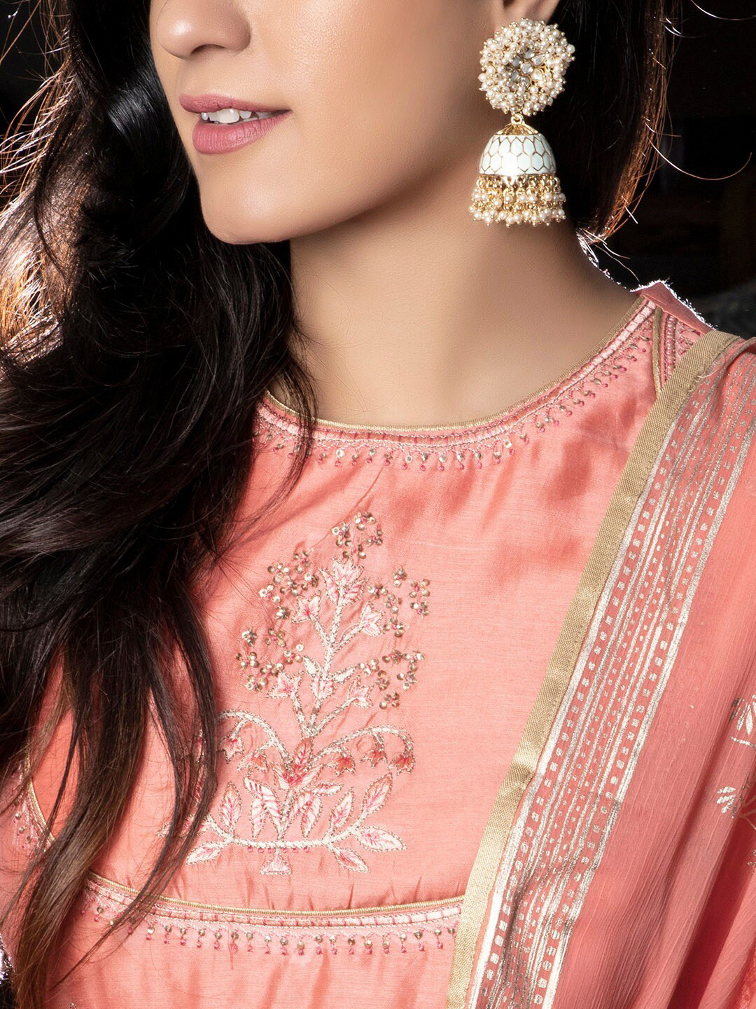 

Rubans Gold Plated & White Dome Shaped Jhumkas