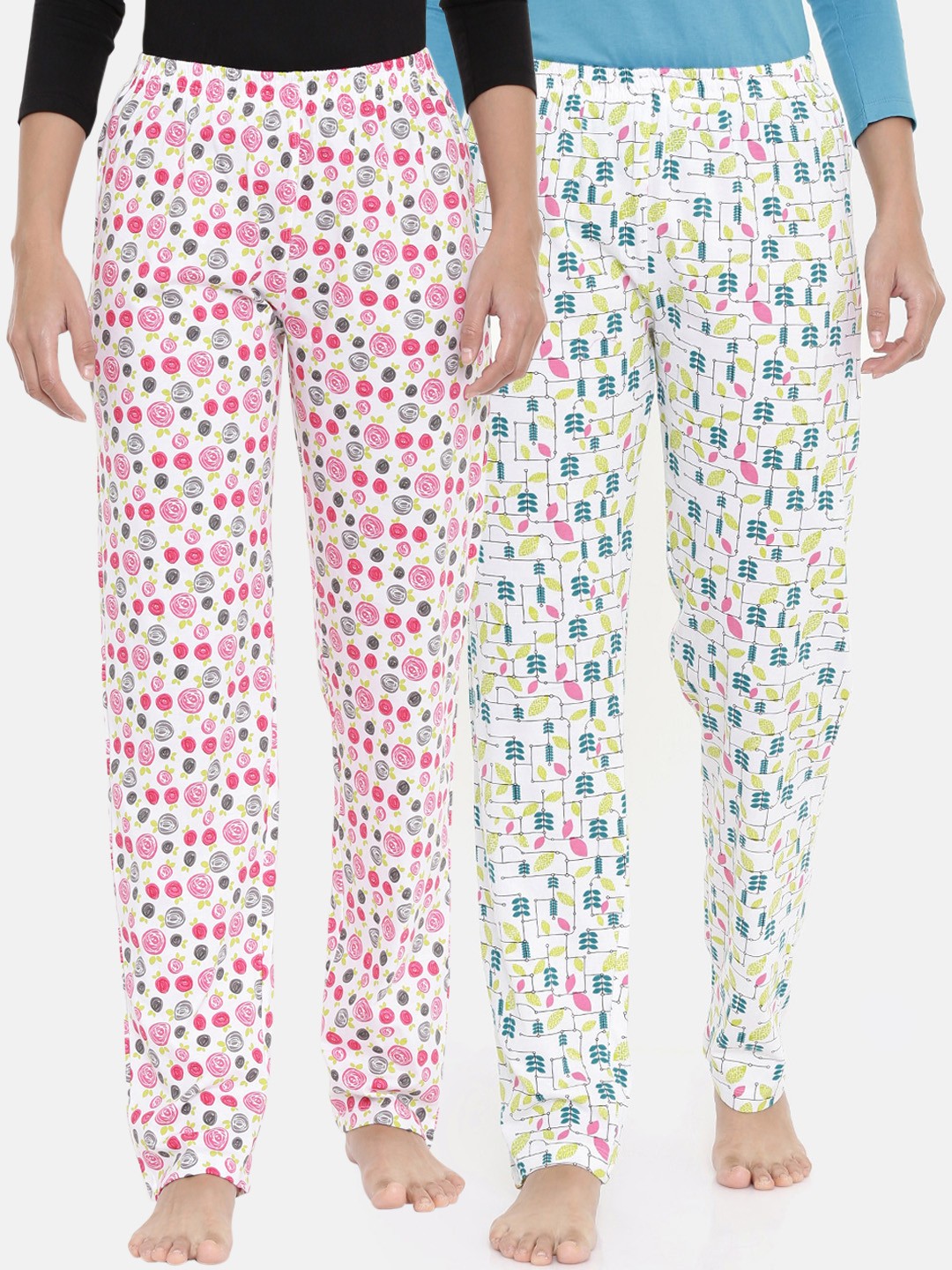 

zebu Women Pack Of 2 Printed Lounge Pants, White
