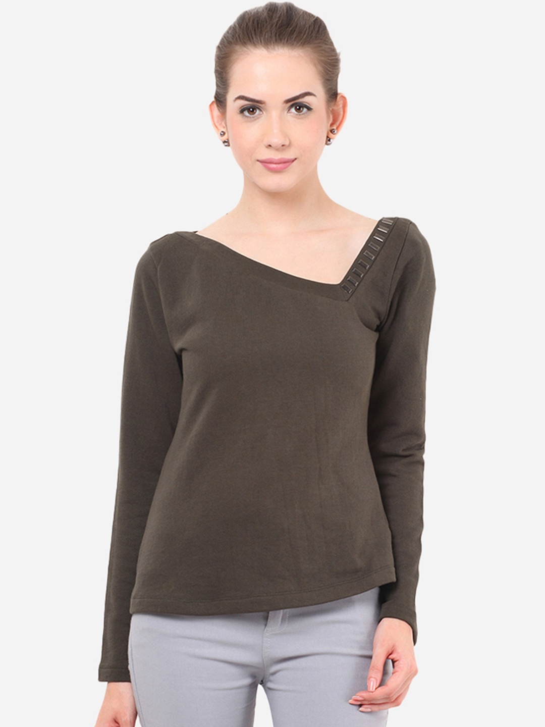 

Porsorte Women Olive Green Solid Sweatshirt