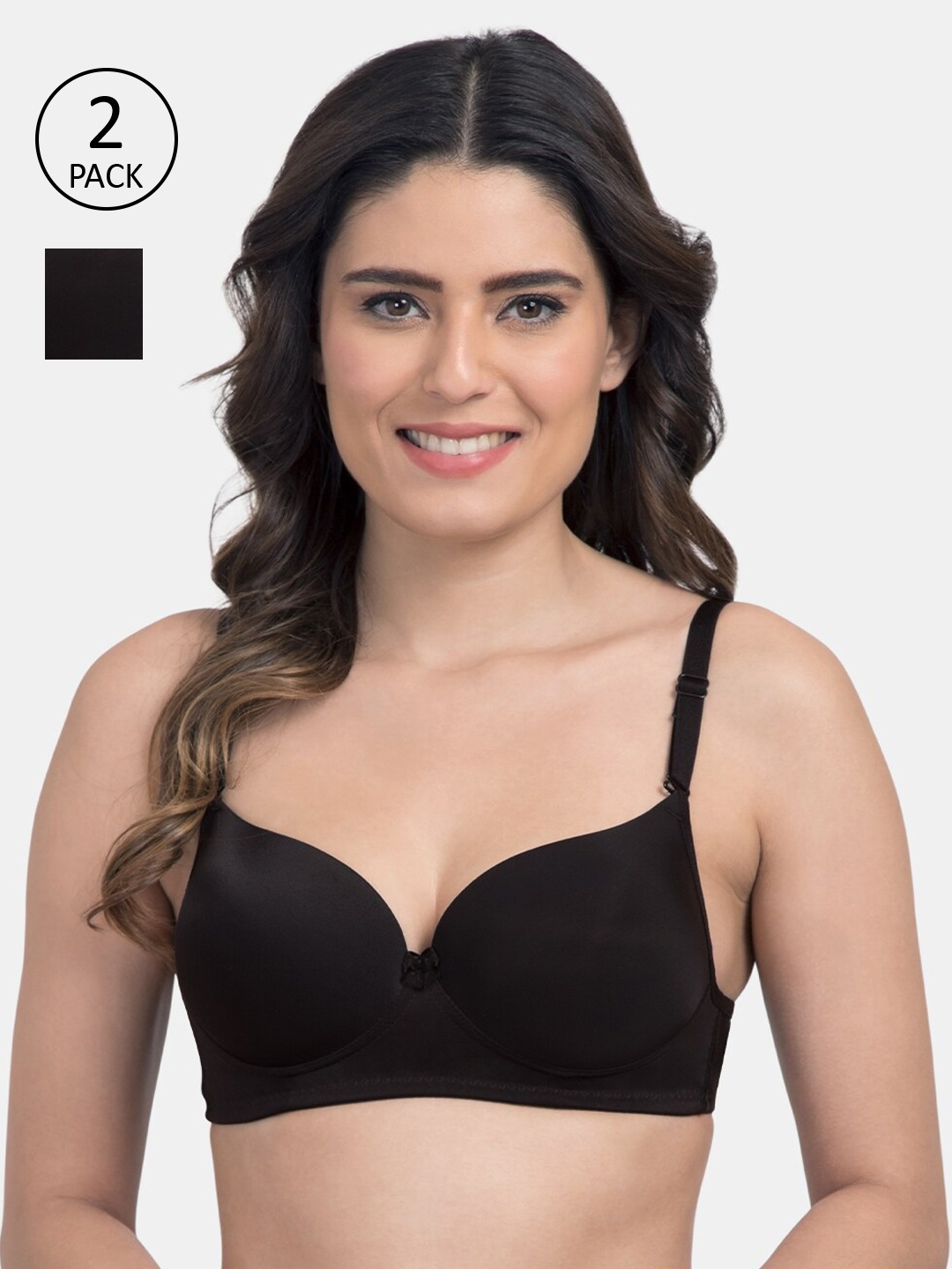 

Tweens Pack Of 2 Black Solid Non-Wired Heavily Padded T-shirt Bra