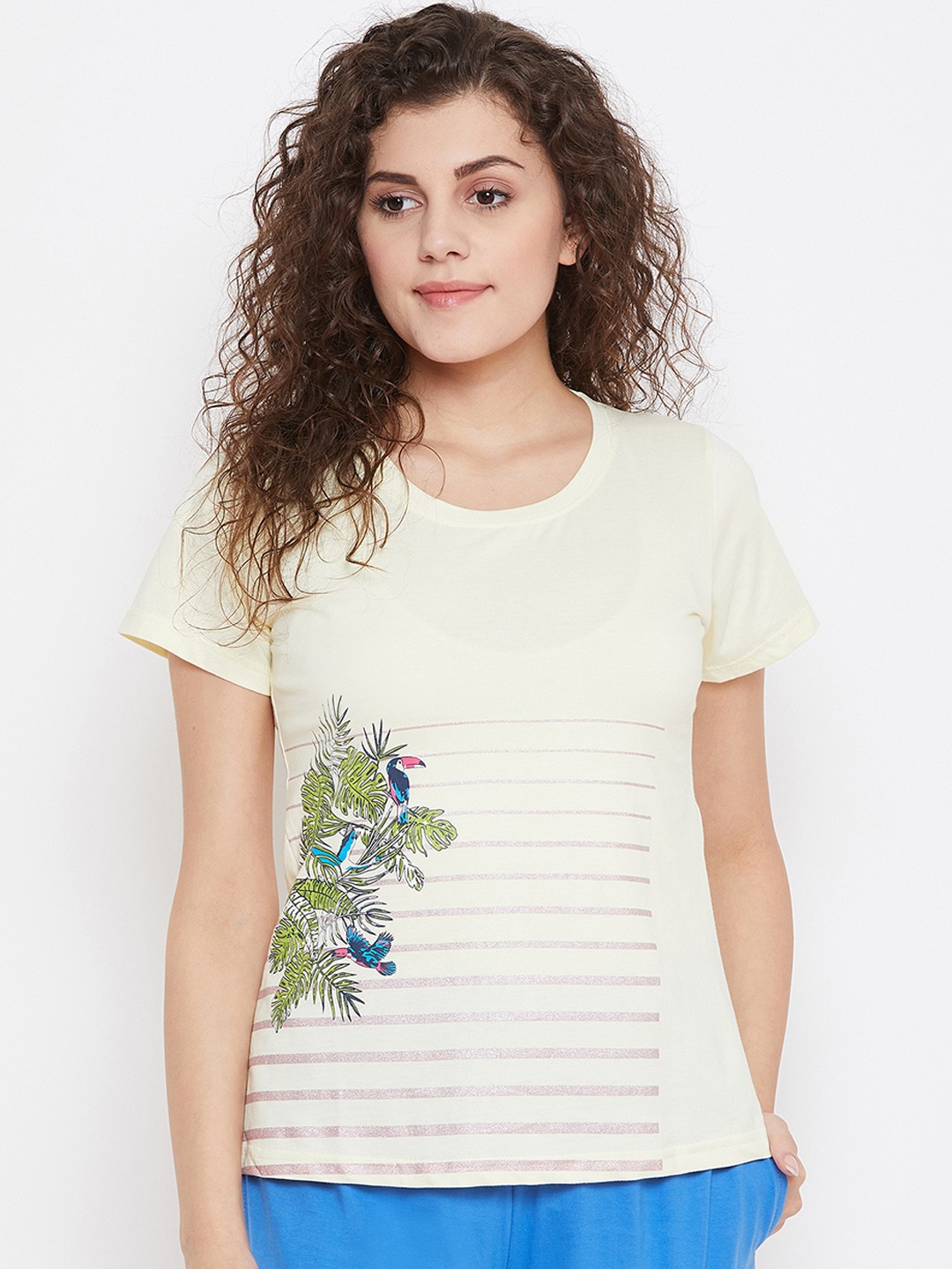 

Clovia Women Yellow & Green Printed Lounge T-shirt