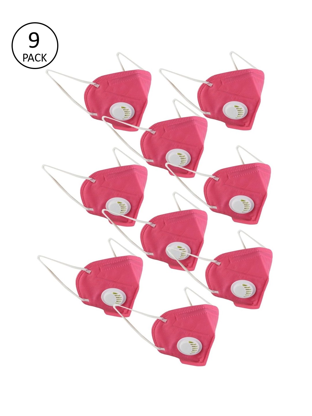 

OOMPH Unisex Pack of 9 Pcs Pink Reusable 5-Ply N95 Masks With Respiratory Valve