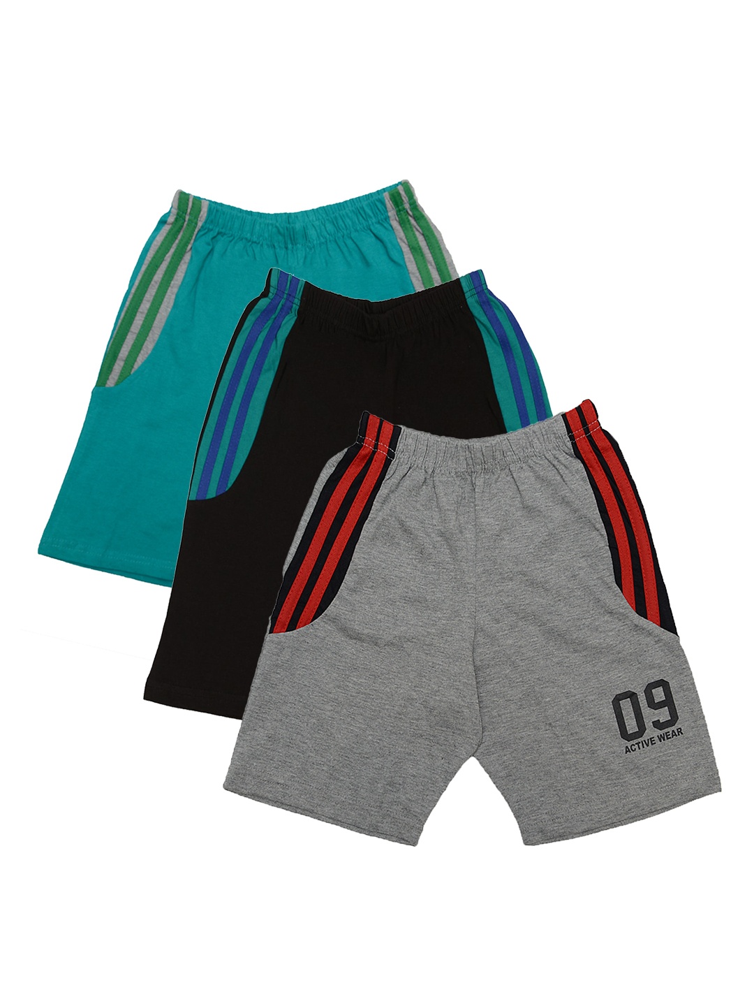 

TINY HUG Boys Multicoloured Set of 3 Striped Regular Fit Shorts, Multi