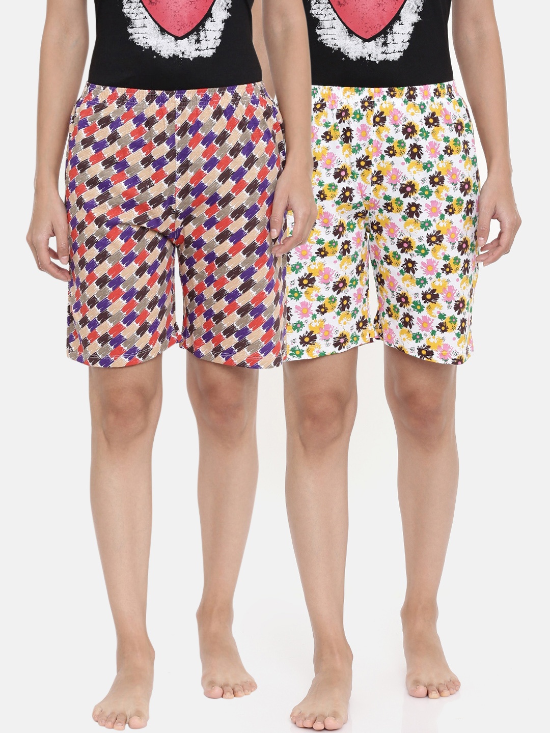 

zebu Women Pack of 2 Printed Lounge Shorts, White