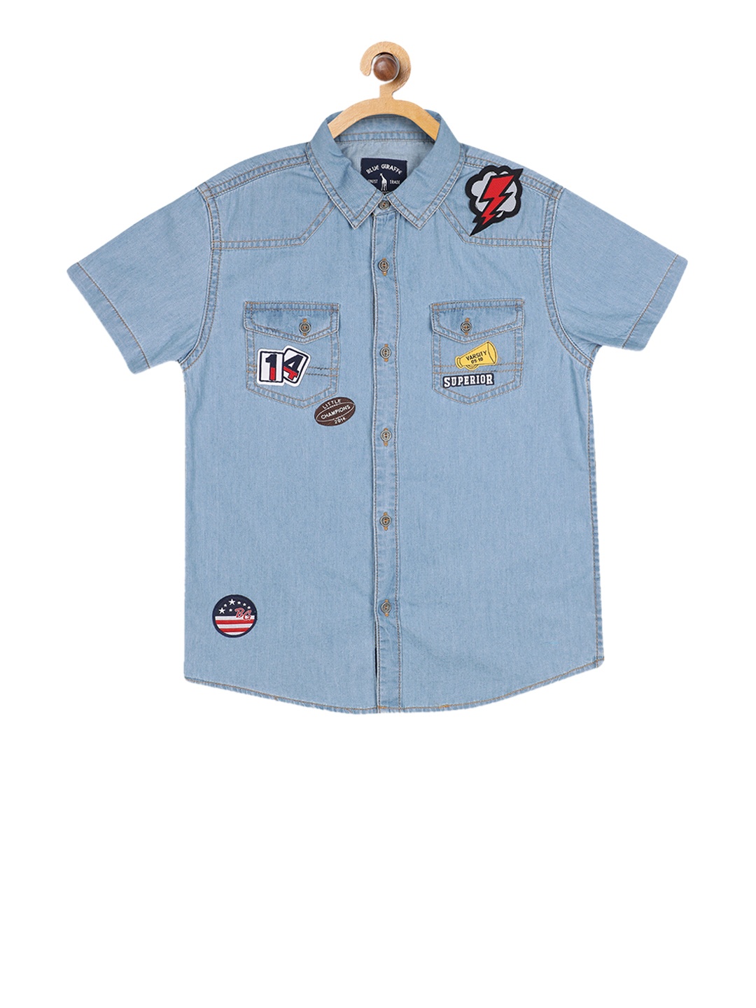 

Blue Giraffe Boys Blue Regular Fit Printed Casual Shirt